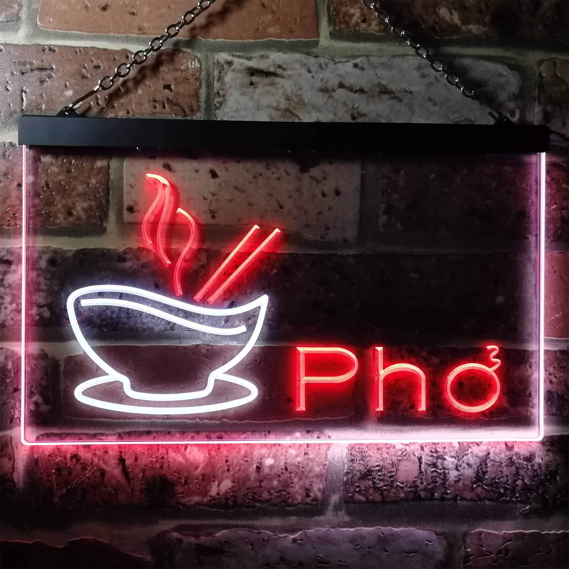 Pho Vietnamese Noodles Restaurant Dual Color LED Neon Sign - White & Red 24x16 Inches - Vintage Cafe Decor for Home, Bar & Business Lighting