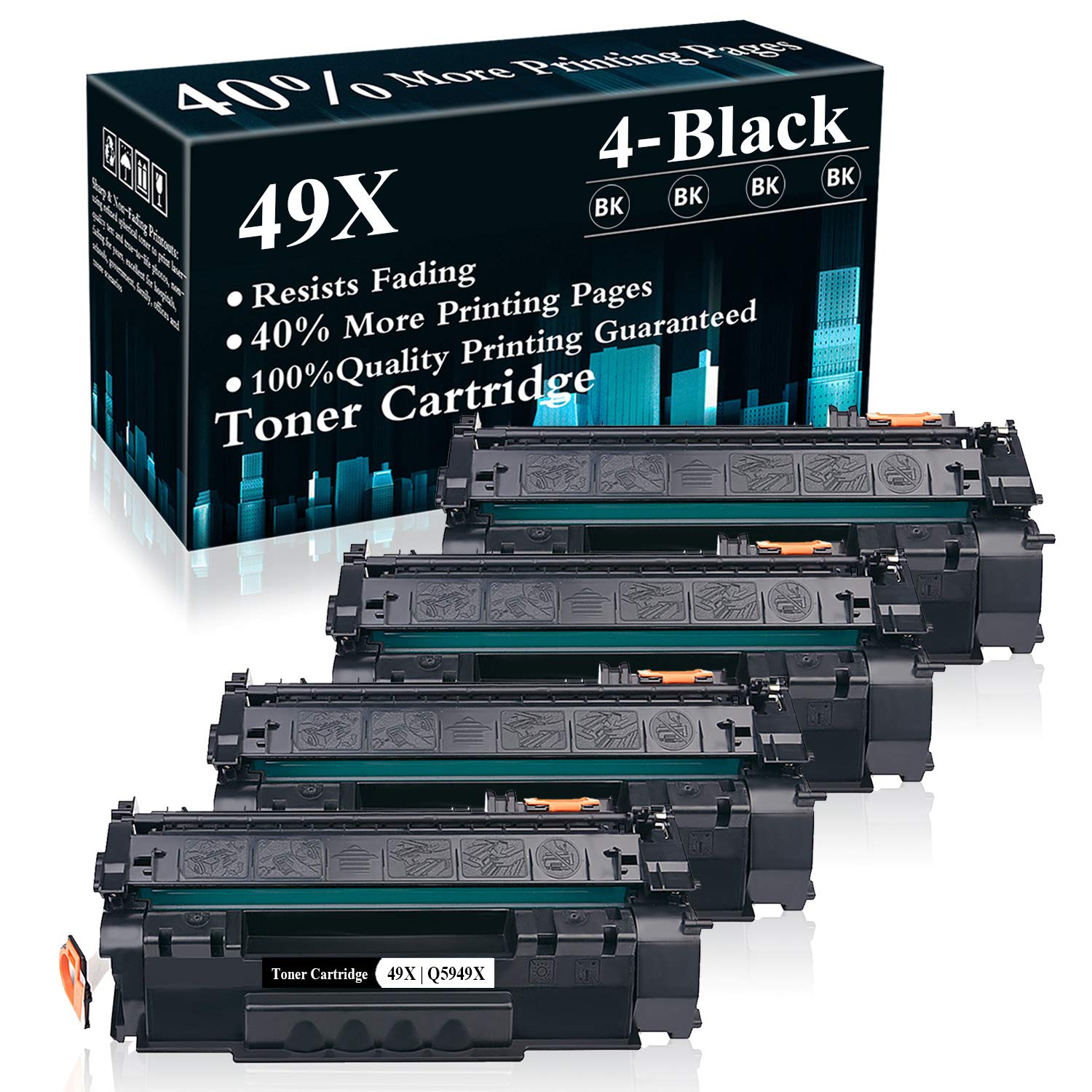 4-Pack Black Q5949X Toner Cartridge Replacement for HP LaserJet 1320/1320n/1320nw/1320tn/3390 MFP/3392 MFP/1160 Printers | High-Yield Compatible Ink | Office & Home Printing Solution