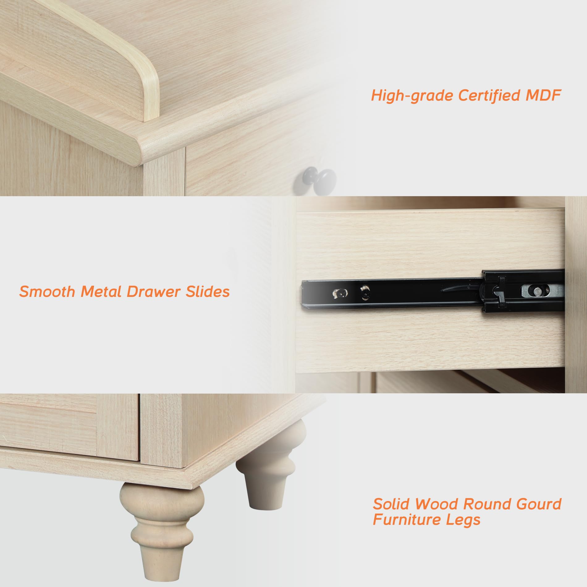 WAMPAT 6-Drawer Wooden Dresser for Bedroom - Solid Wood Legs Kids Chest of Drawers - Storage Organizer for Living Room & Entryway - Elegant Beige Dresser for Home Decor & Clothes Organization
