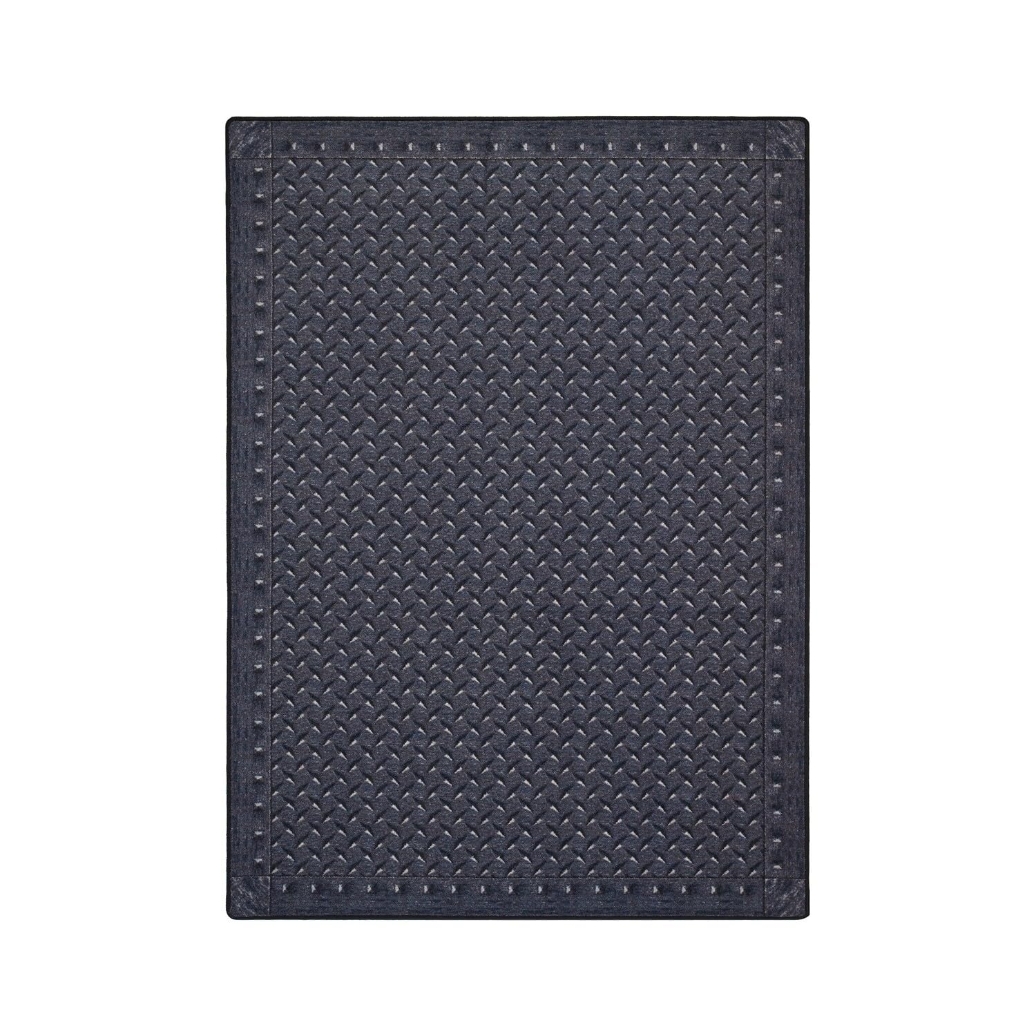Joy Carpets Kaleidoscope Diamond Plate Whimsical Area Rugs - Steel Blue Non-Slip Kids Playroom & Nursery Rug - Perfect for Playrooms, Bedrooms, and Living Spaces