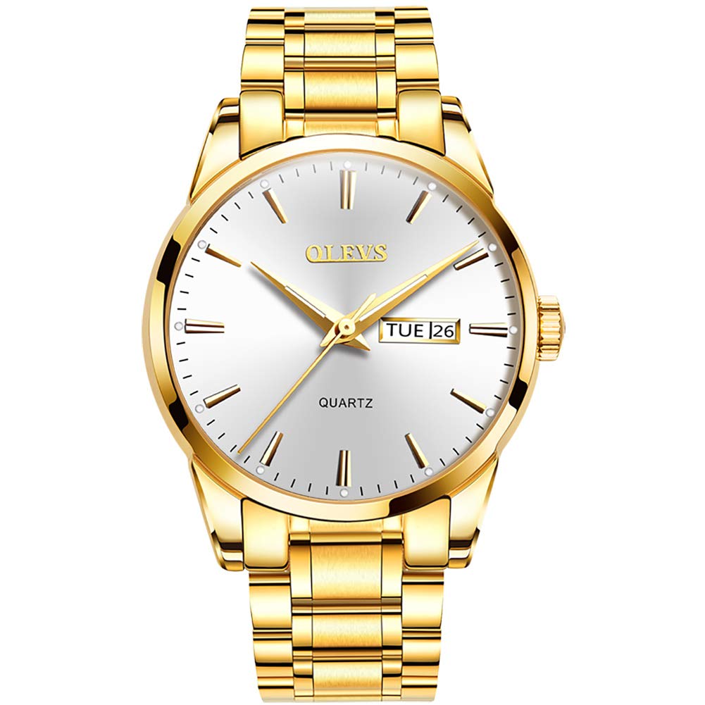 OLEVS Men's Slim Luxury Dress Watch with Genuine Leather Band, Japan Quartz Movement, Blue Dial, Waterproof - Perfect for Business, Casual & Formal Occasions