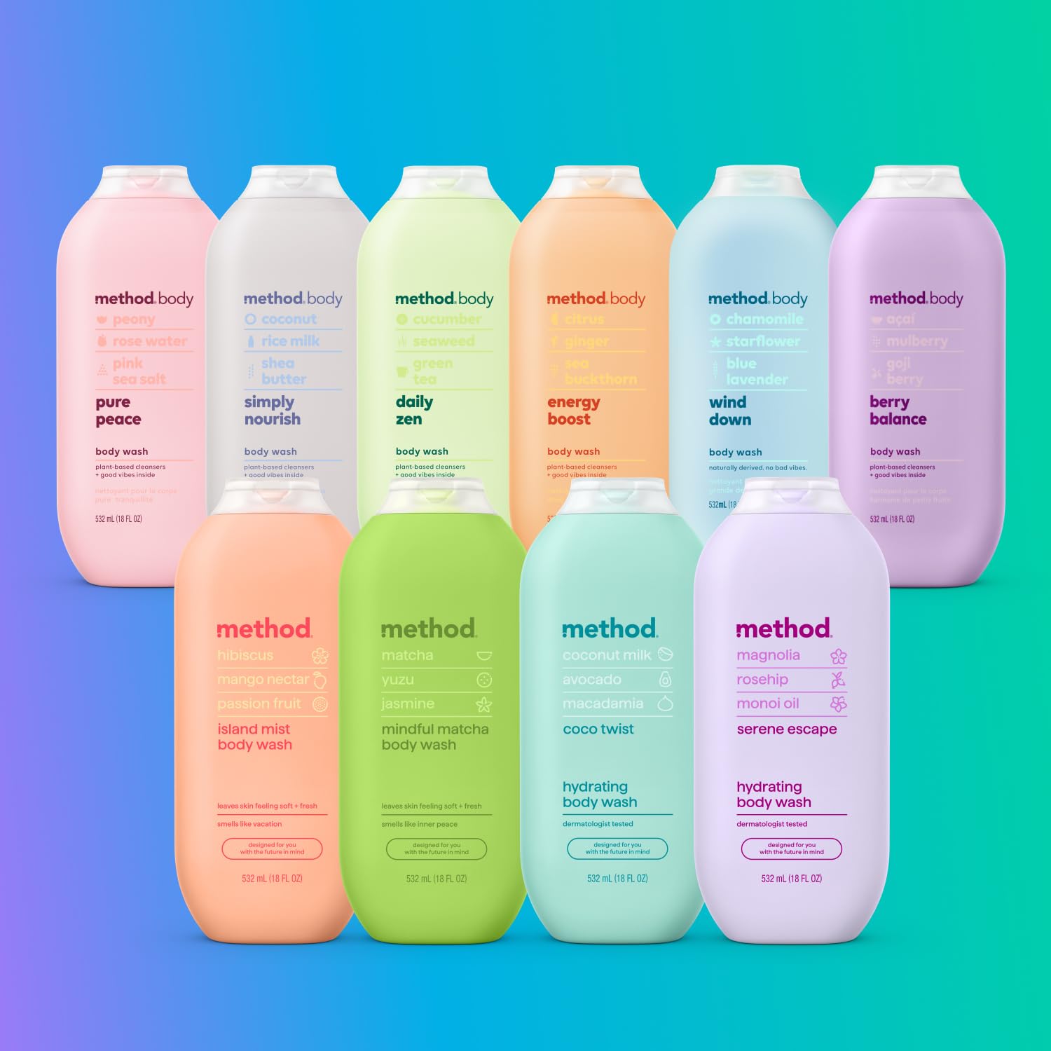 Method Pure Peace Body Wash - 18 oz, Paraben & Phthalate Free, Vegan & Cruelty-Free - Refreshing Shower Gel for Sensitive Skin - Perfect for Daily Use & Relaxing Bath Time