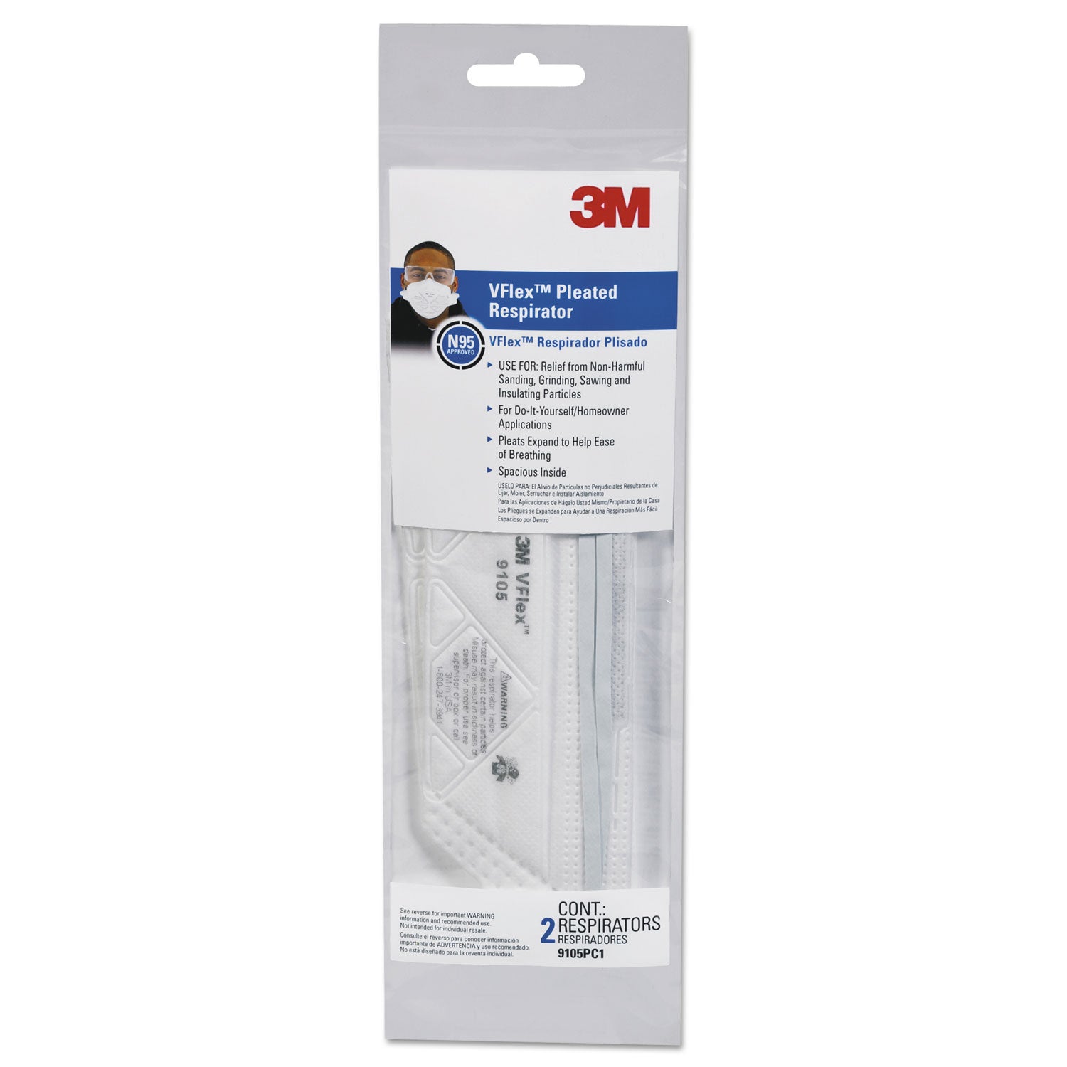 3M™ VFlex N95 Particulate Respirator Mask - Standard Size, 50-Pack - Dust Protection for Construction, Woodworking & DIY Projects