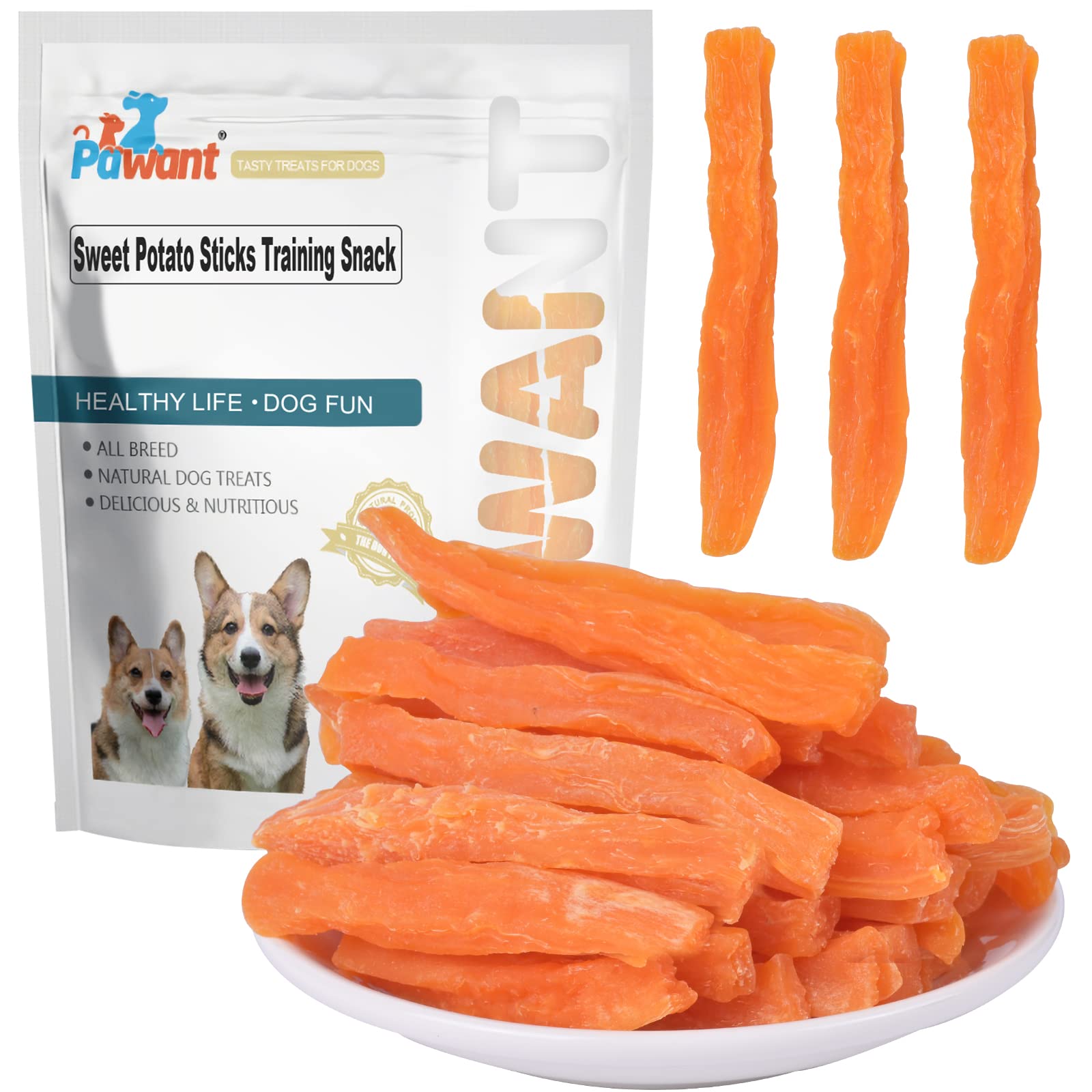 Natural Sweet Potato Dog Treats - Grain Free, No Rawhide Puppy Training Snacks for Small & Large Dogs (1 lb/454g) - Perfect for Training, Rewards & Dental Health