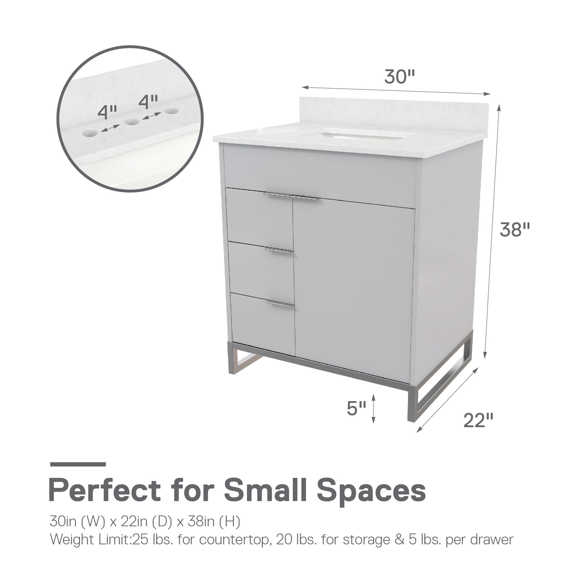 CosmoLiving by Cosmopolitan Leona 30-Inch Bathroom Vanity Set with Sink - Modern Gray Finish for Small Bathrooms | Perfect for Powder Rooms & Master Bath Remodels