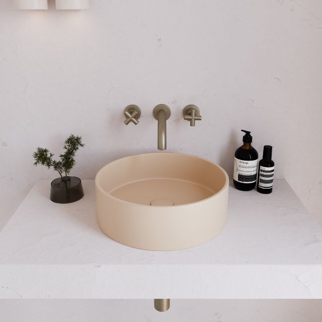 Eight Quarters 390mm Modern Concrete Countertop Basin in Oat - Perfect for Bathroom Vanity, Powder Room, and Contemporary Home Decor