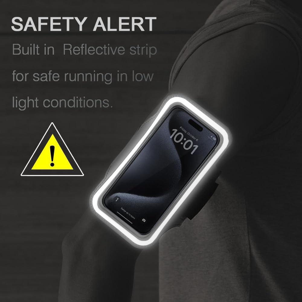 JEMACHE Running Armband for iPhone 16/15/14/13/12/11 Pro Max & Samsung Galaxy S25/S24/S23/S22 Ultra/Plus - Adjustable Phone Holder with Earphone Loop - Lightweight & Sweatproof for Gym, Jogging & Outdoor Workouts (Black, Small)