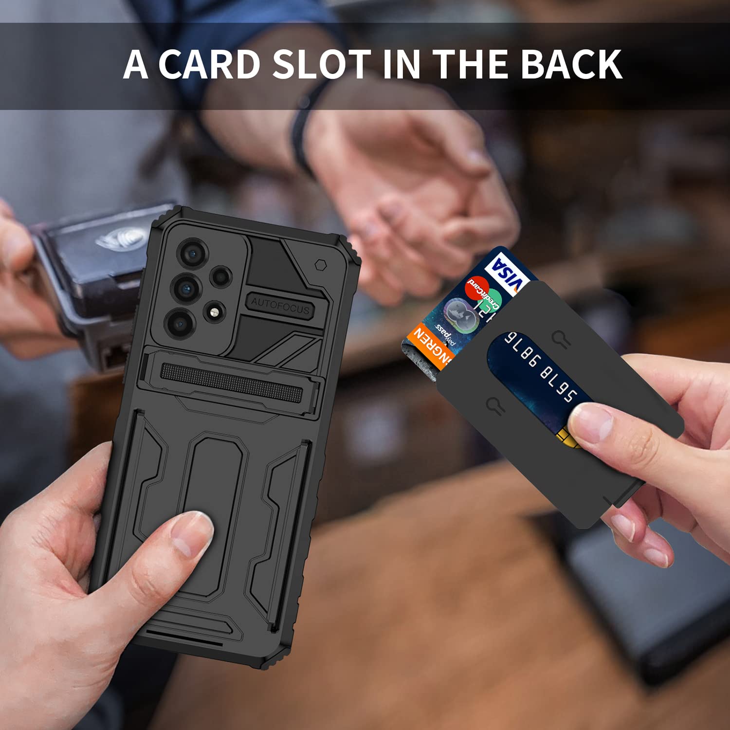 Samsung Galaxy A33 5G Wallet Case with Card Holder & Kickstand - Slim Rugged Shockproof Armor Defender Case [Military Grade Protection] - Black - Perfect for Work, Travel and Everyday Use