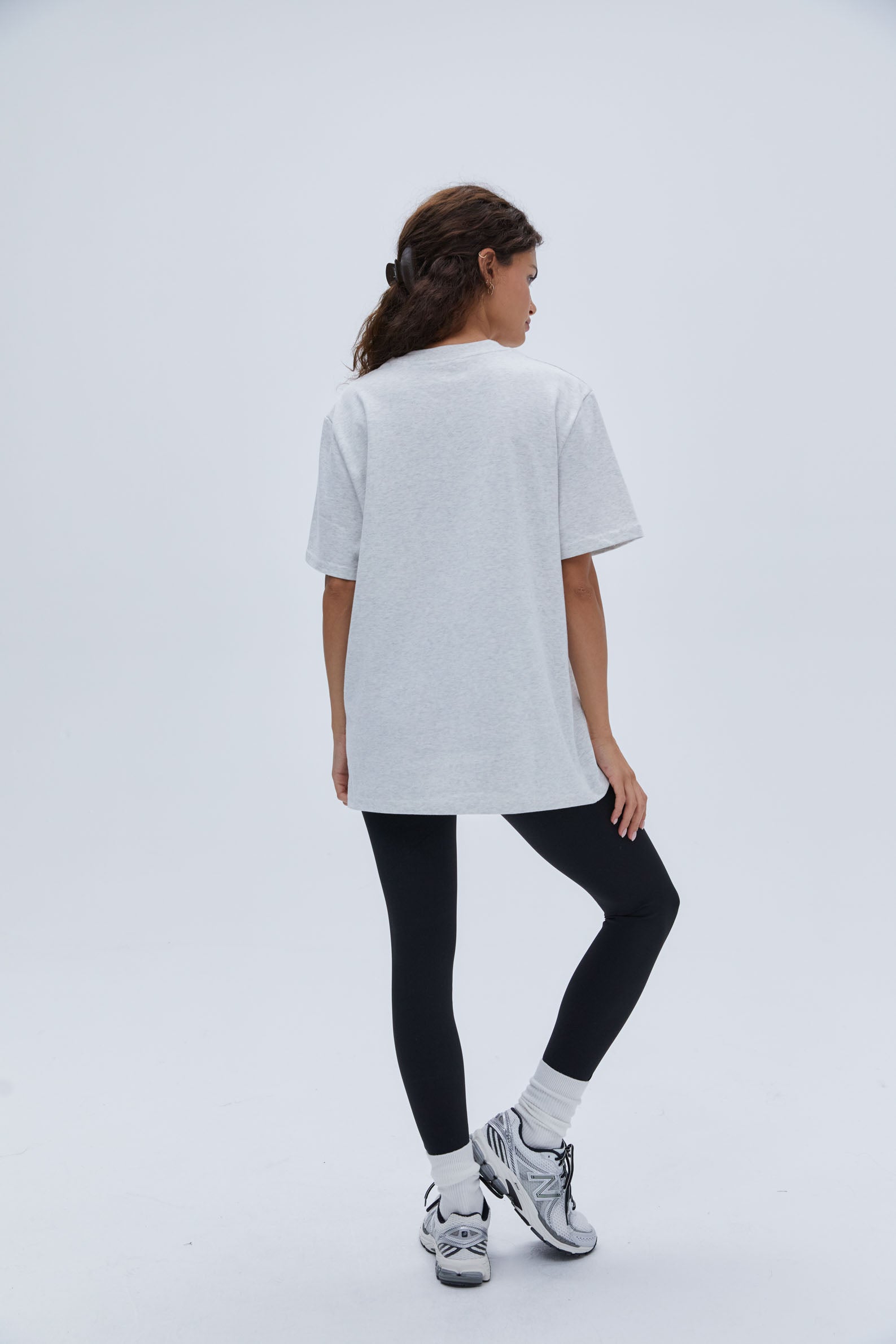ADA Short Sleeve Oversized T-Shirt for Women - Soft Grey Melange Cotton Blend - Casual Loungewear & Streetwear Fashion