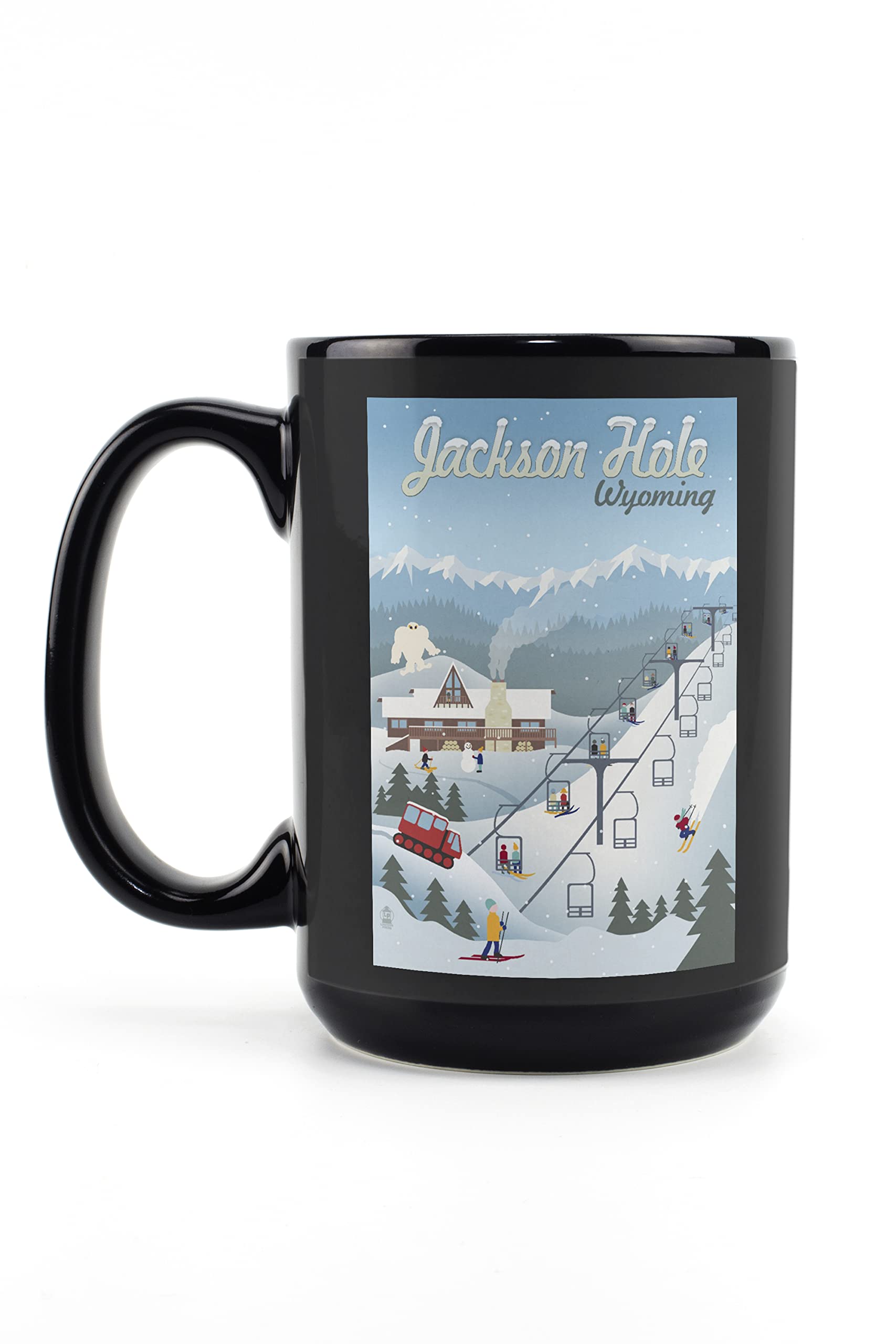 Lantern Press Jackson Hole Wyoming Retro Mountain Town 15oz Black Ceramic Coffee Mug - Microwave & Dishwasher Safe - Perfect for Camping, Office & Home Use