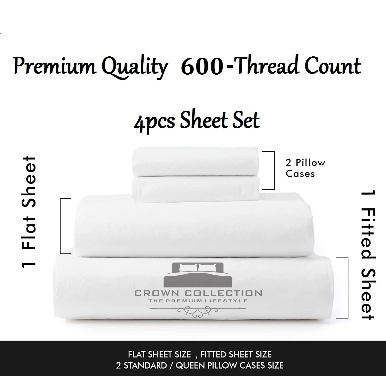 Premium 1000 Thread Count Egyptian Cotton Sheets Set - Full Size Bedding with Fitted Sheet, Flat Sheet & 2 Pillowcases (4 PC) - 16