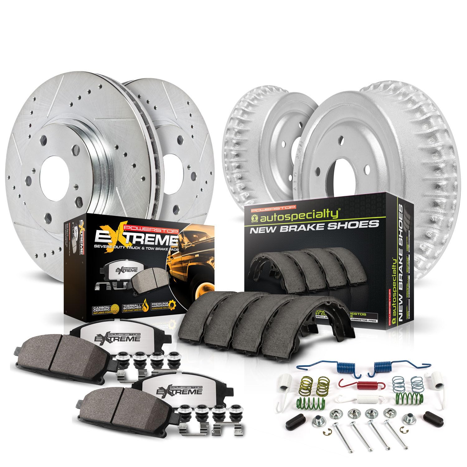 Power Stop K15075DK-36 Front & Rear Z36 Truck Brake Kit - Carbon Fiber Ceramic Brake Pads with Drilled/Slotted Rotors for Heavy-Duty Towing & Performance | Perfect for Pickup Trucks, SUVs & Commercial Vehicles