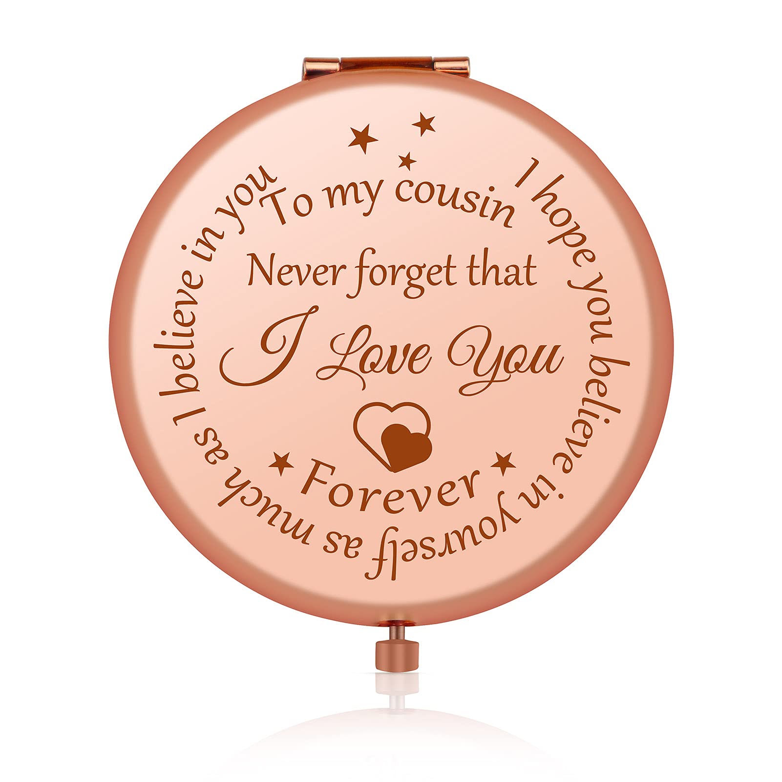 Rose Gold Compact Mirror for Women - Inspirational Cousin Gift for Birthday, Christmas & Graduation | Portable Makeup Mirror with Encouraging Message | Perfect Gift for Best Cousin Sister (Home, Travel, Purse Essential)