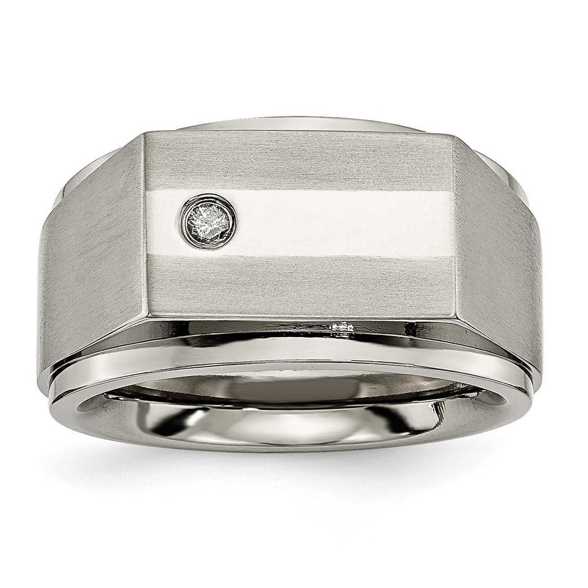 Engravable Titanium Diamond Ring for Women - Size 12.5, Polished & Satin Finish - Perfect for Weddings, Anniversaries & Special Occasions