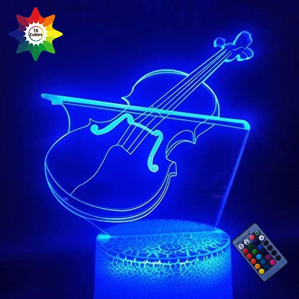 3D Violin LED Night Light - 16 Color Changing USB Powered with Remote Control & Touch Switch - Optical Illusion Desk Lamp for Bedroom, Living Room Decor - Perfect Gift for Musicians & Music Lovers