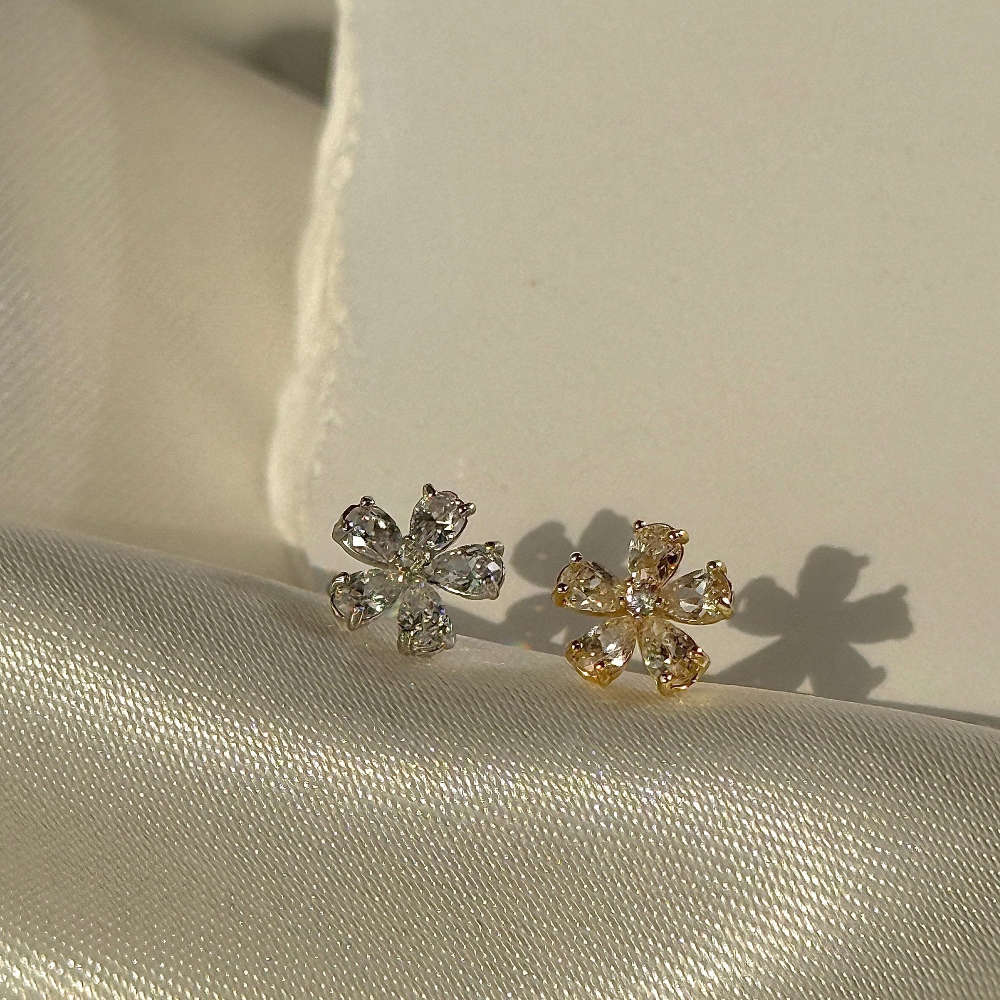 14k White Gold Blooming Flower Flat Back Stud Earrings - Elegant Floral Design for Women, Perfect for Weddings, Parties & Everyday Wear