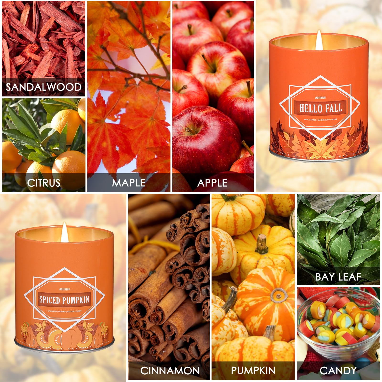 Winter Holiday Candle Set - 4 Pack 36oz Soy Candles with Festive Scents (Cinnamon Clove, Spiced Pumpkin, Apple Pie, Hello Fall) - Perfect for Home Decor, Christmas Gifts for Women & Men - Create Cozy Atmosphere for Winter Evenings, Holiday Parties & Romantic Dinners