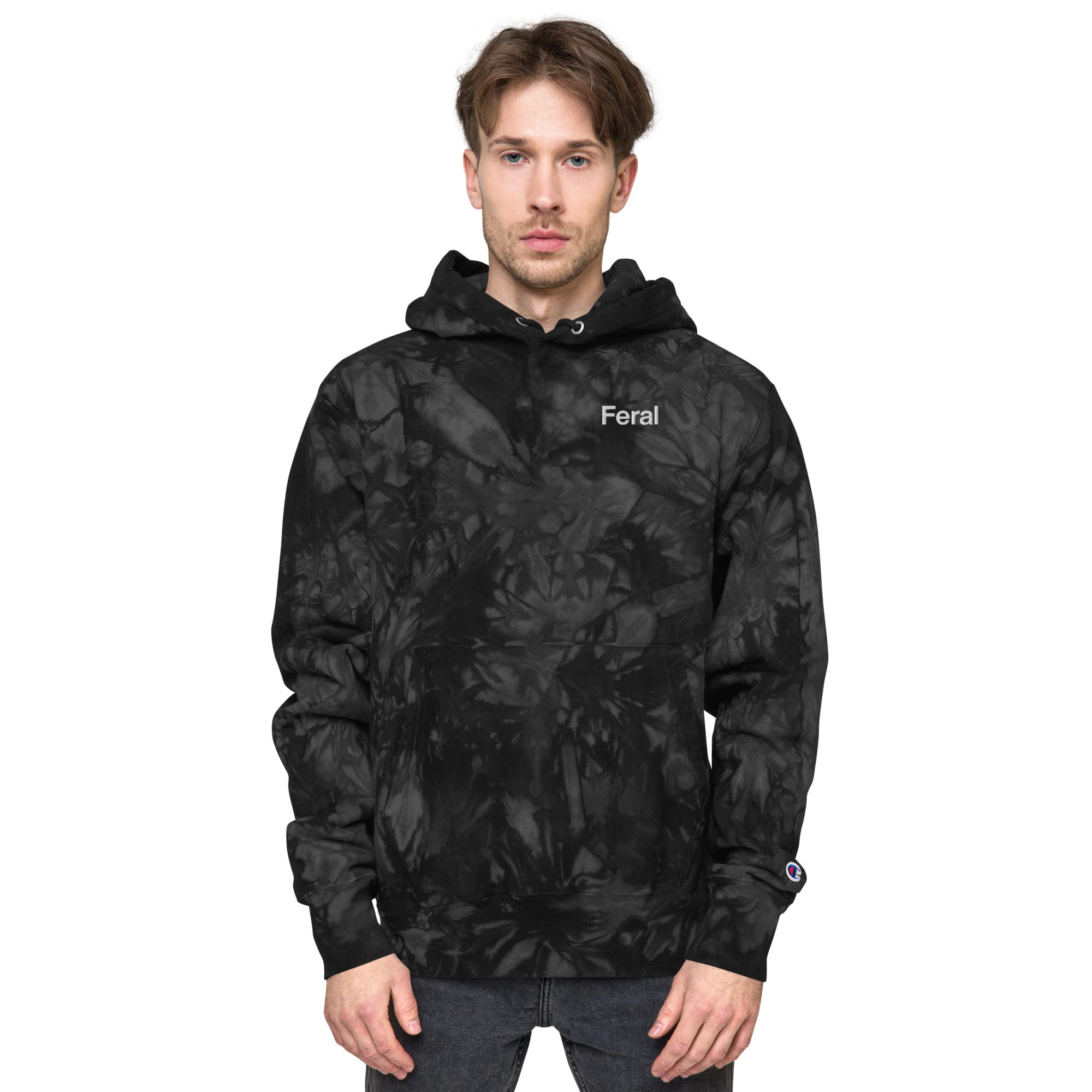 Feral Embroidered Champion Tie-Dye Hoodie - Trendy Streetwear for Men & Women | Perfect for Casual Outfits, Gym Wear, and Urban Fashion