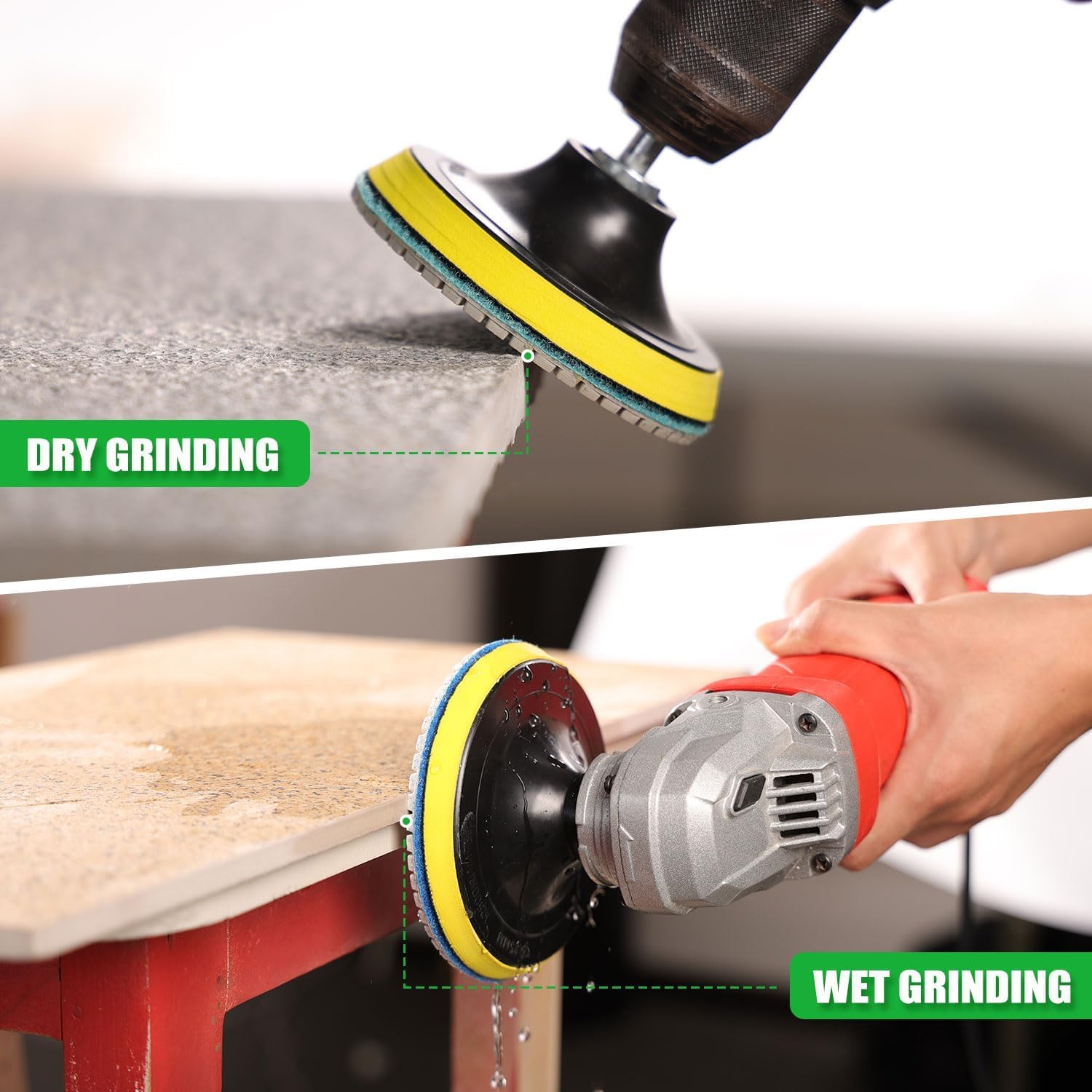 4 Inch Diamond Polishing Pads 12PCS Wet/Dry Kit - 50-6000 Grit for Granite, Marble, Concrete, Quartz Countertops - Compatible with Drill, Grinder, Polisher - Includes 5/8’’-11 Backer Pad - Perfect for Stone Restoration, Countertop Polishing & DIY Home Projects
