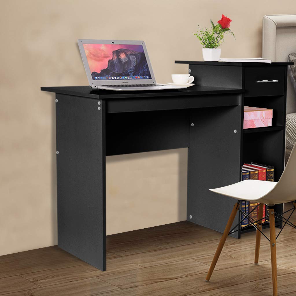 ACBAC Home Office Wood Computer Desk with Keyboard Tray and Storage Drawers - Ergonomic Study Desk for Students & Professionals - Perfect for Small Spaces, Remote Work & Online Learning (Black)