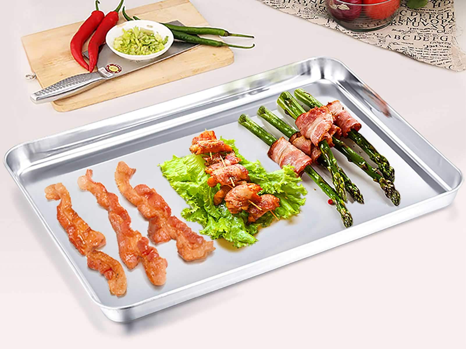 TeamFar 2-Piece Stainless Steel Baking Sheet Set – Non-Toxic, Rust-Free Cookie Pans with Mirror Finish | Easy to Clean & Dishwasher Safe | Perfect for Cookies, Pastries, and Roasting Vegetables
