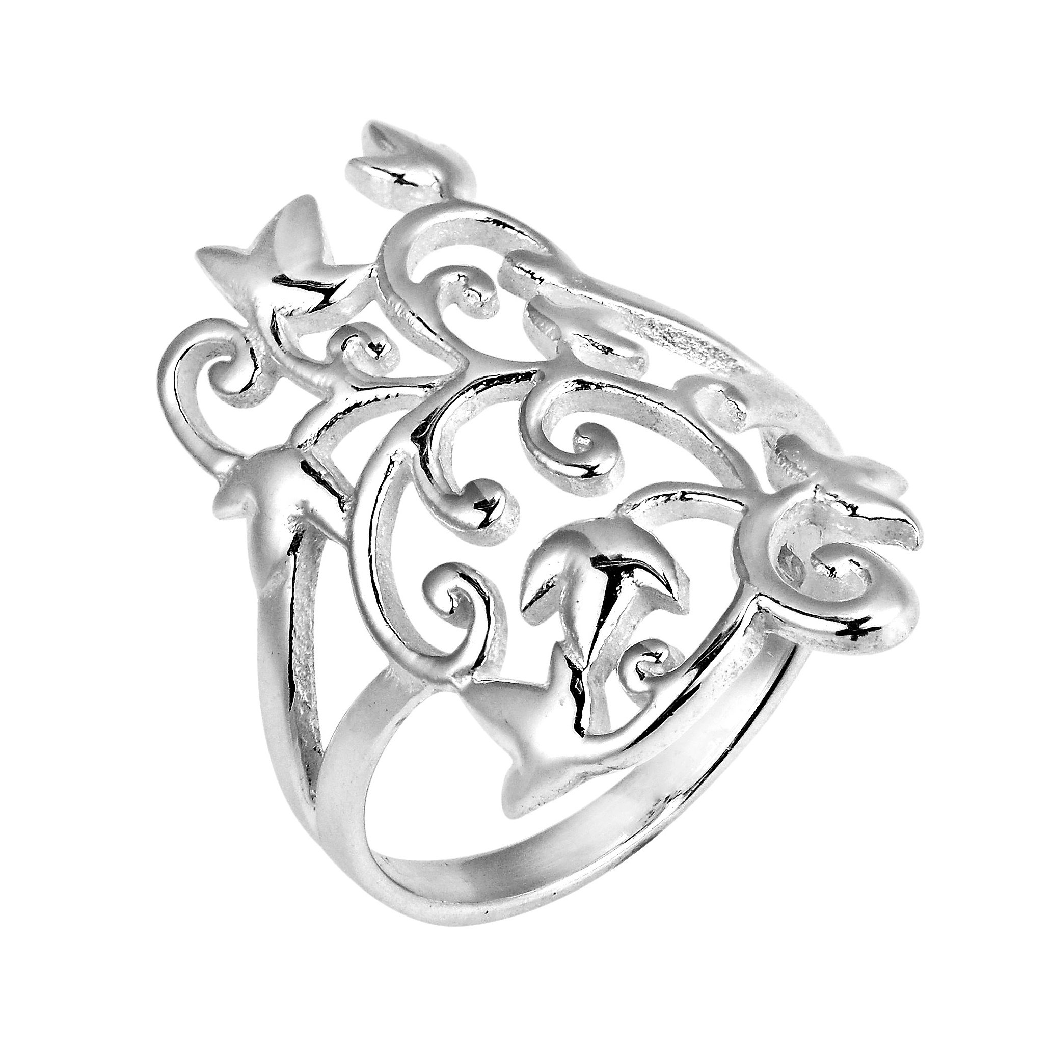 AeraVida Mystical Filigree Vines Leaf .925 Sterling Silver Ring for Women | Elegant Boho Wedding Band | Comfort Fit Size 6-10 | Perfect for Bridal Jewelry, Anniversary Gifts & Everyday Boho Fashion Accessories