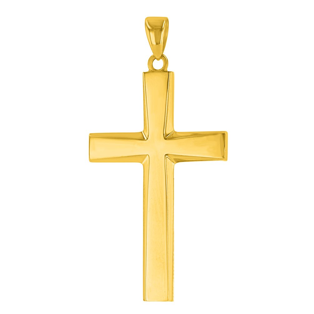 14K Yellow Gold Plain and Simple Religious Cross Pendant Necklace for Women - Elegant Christian Jewelry Gift for Baptism, Confirmation & Everyday Faith Wear