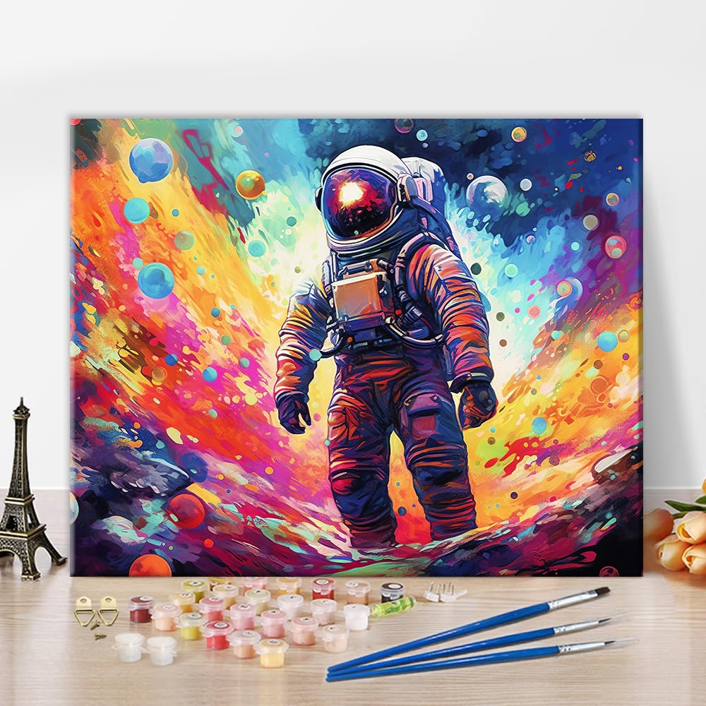 TISHIRON Astronaut & Planets Paint by Numbers Kit for Adults - 16x20 Inch DIY Canvas with Brushes & Acrylic Paints - No Flames Space-Themed Art Set for Home Decor, Gift & Relaxation