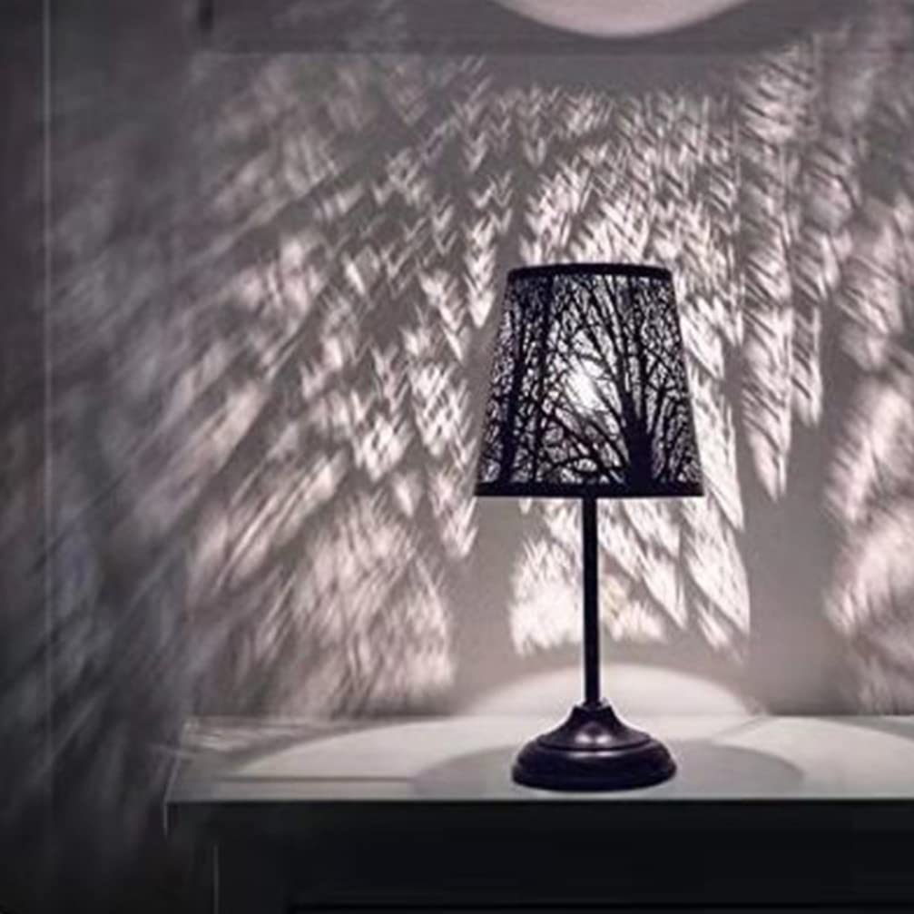 Modern Black E27 Hollow Tree Shadow Lamp Shade - Metal Replacement Lampshade for Table & Floor Lights - Perfect for Living Room, Bedroom, and Office Decor