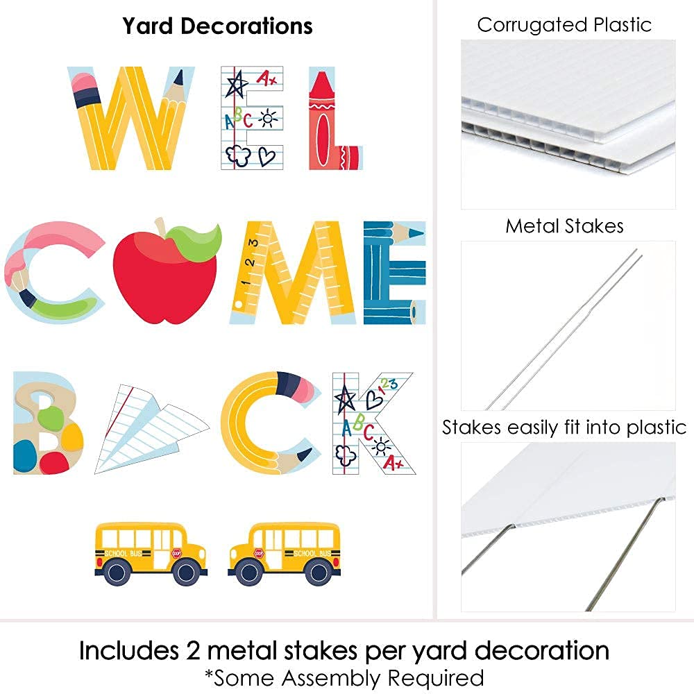 Big Dot of Happiness Back to School Yard Signs - Set of 8 First Day of School & Welcome Back Lawn Decorations for Outdoor Classroom & Virtual Learning Celebrations - Perfect for School Events, Home Decor & Teacher Gifts