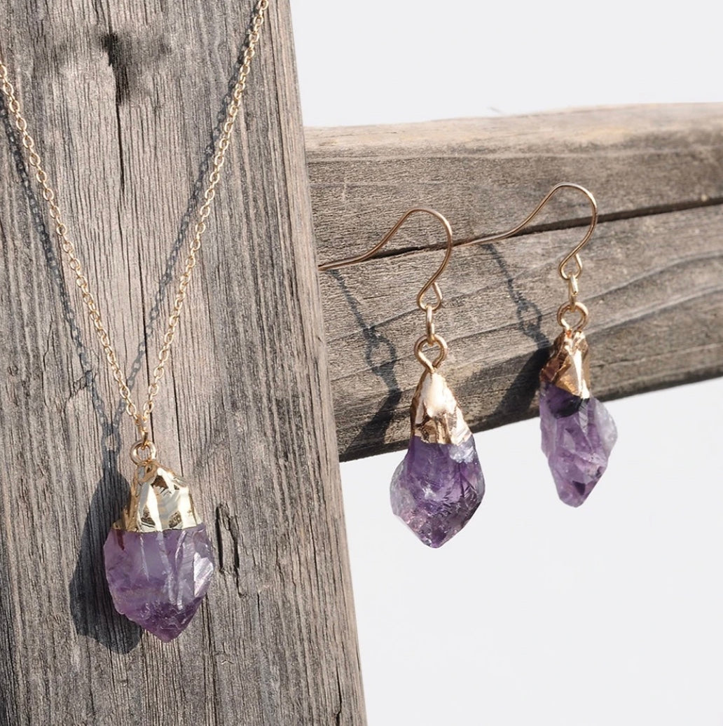 Lucky Stone Pendant and Earring Set - Natural Gemstone Jewelry for Women | Perfect for Gift Giving, Daily Wear & Special Occasions