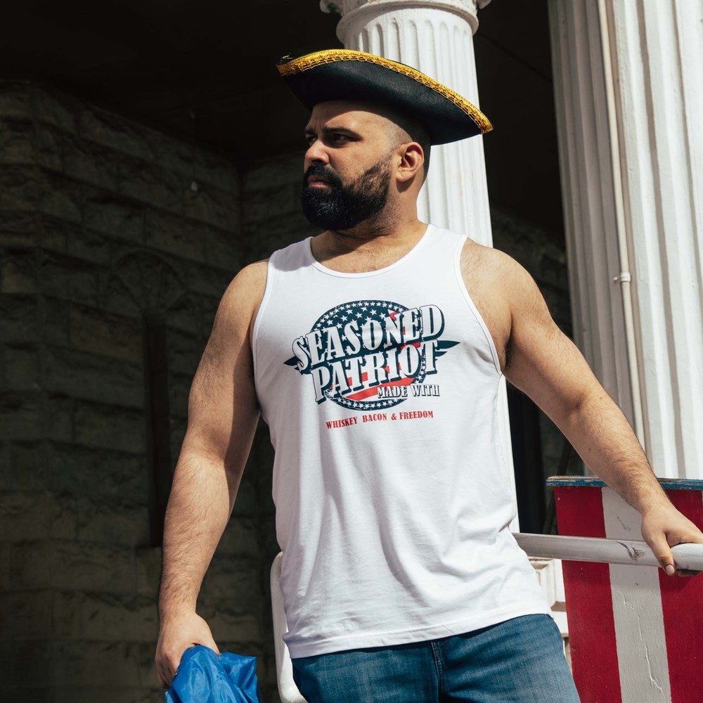 Seasoned Patriot Tank Top - White | Comfortable & Stylish Women's Casual Shirt | Perfect for Summer Outfits, Beachwear & Patriotic Events