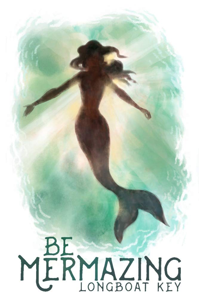 Signed Mermaid Underwater Art Print - 24x36 Wall Decor Poster - Longboat Key Florida Beach Theme - Perfect for Coastal Home Decor & Mermaid Lover Gifts