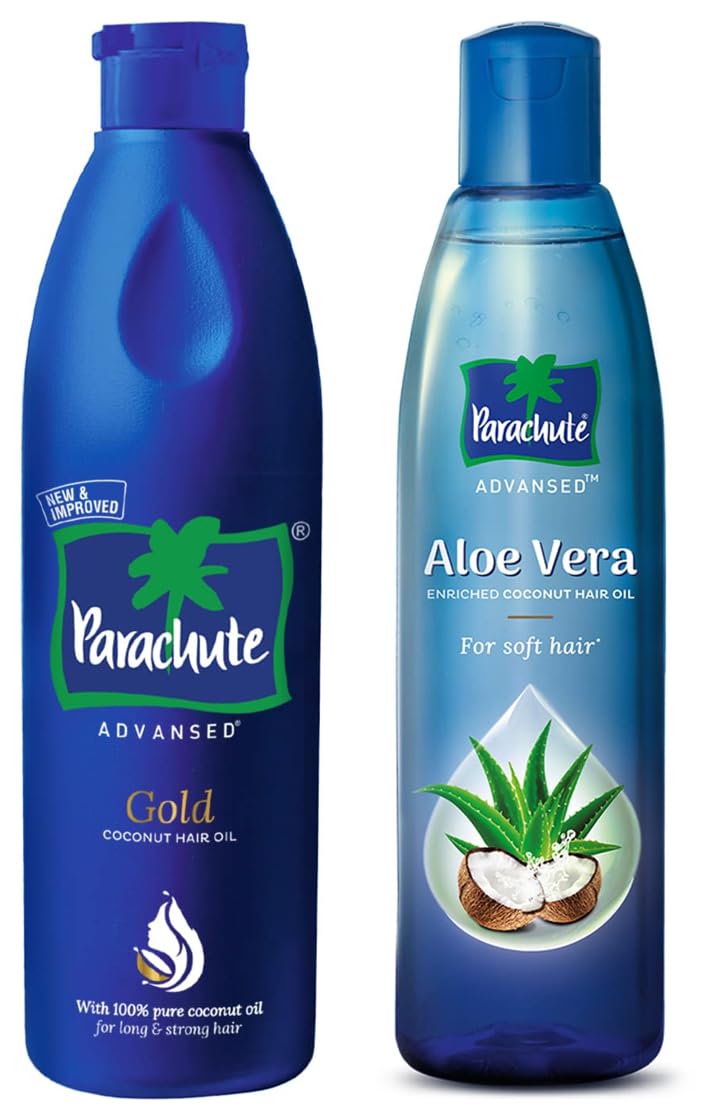 Parachute Advanced Aloe Vera Enriched Coconut Hair Oil & Gold Coconut Hair Oil for Dry, Damaged Hair - Deep Conditioning Treatment for Shine & Growth | Perfect for Daily Hair Care & Scalp Massage