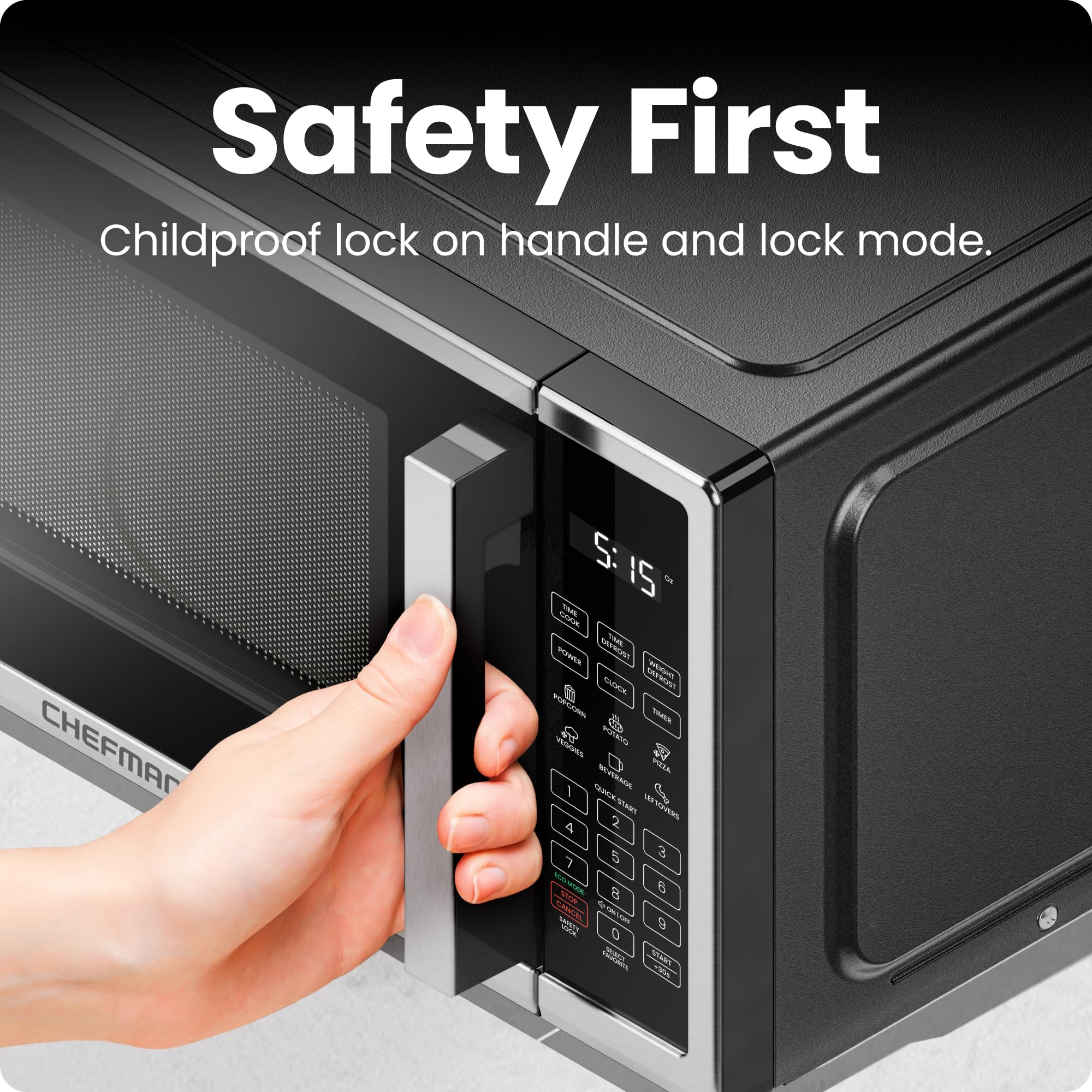 Chefman 0.7 Cu. Ft Stainless Steel Countertop Microwave Oven - 700W Digital Microwave with 6 Auto Menus, 10 Power Levels, Eco Mode & Child Lock - Perfect for Small Kitchens, Dorms & Offices