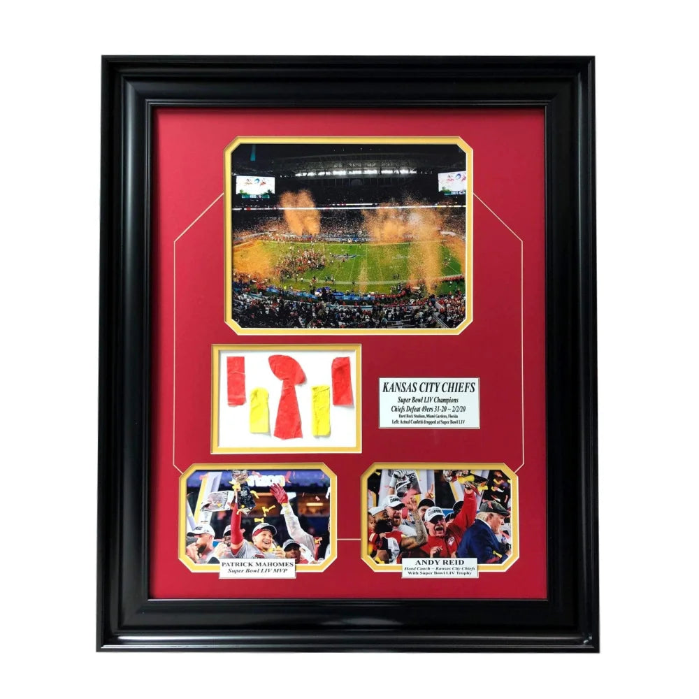 Kansas City Chiefs Super Bowl LIV Champions Authentic Confetti Framed Photo Collage with Patrick Mahomes - Perfect for Game Room, Sports Bar, or Chiefs Fan Home Decor