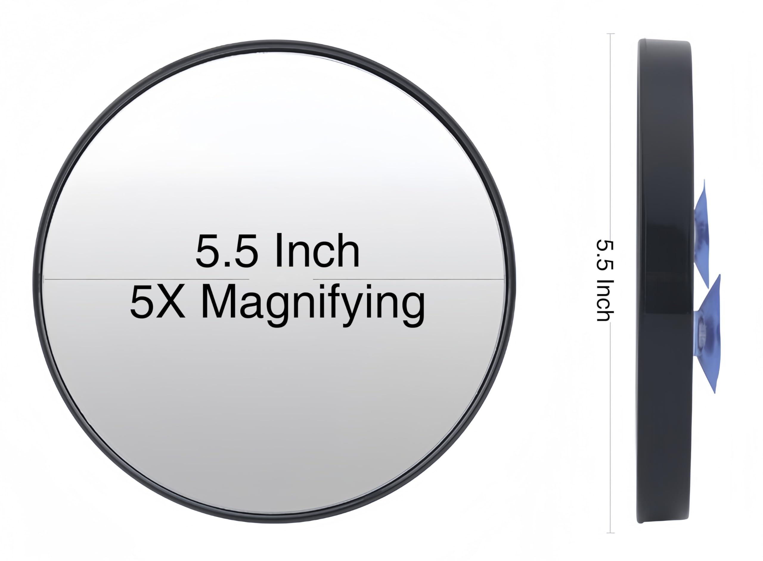 5X Magnifying Mirror with Suction Cup - 5.5 Inch Lighted Makeup Mirror for Bathroom, Shaving & Precision Grooming
