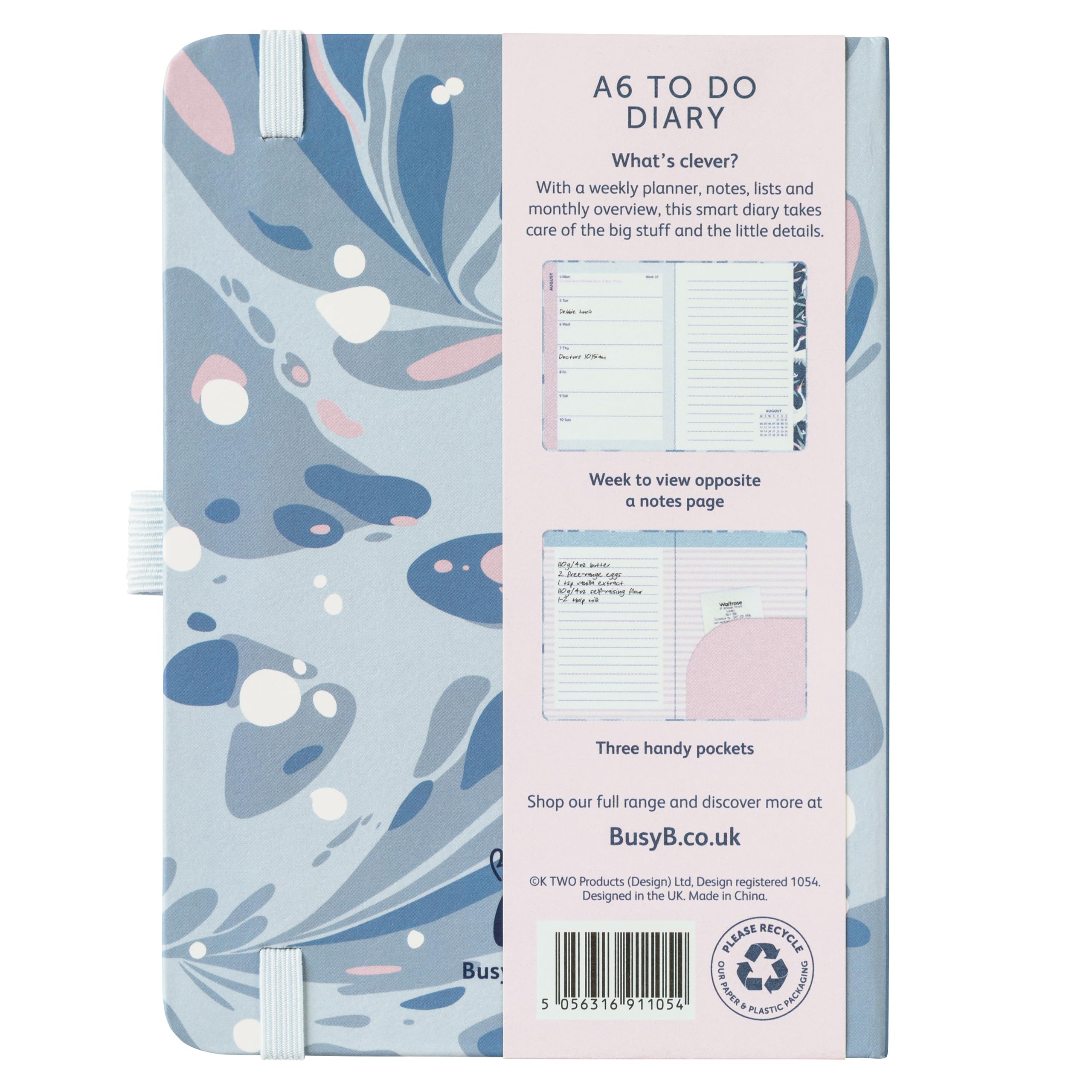 Busy B 2025 A6 Weekly Planner - Compact Blue Marble Diary with To-Do Lists, Notes Pages & 3 Pockets | Year Planner & Week-to-View Layout | Perfect for Students, Professionals & Personal Organization