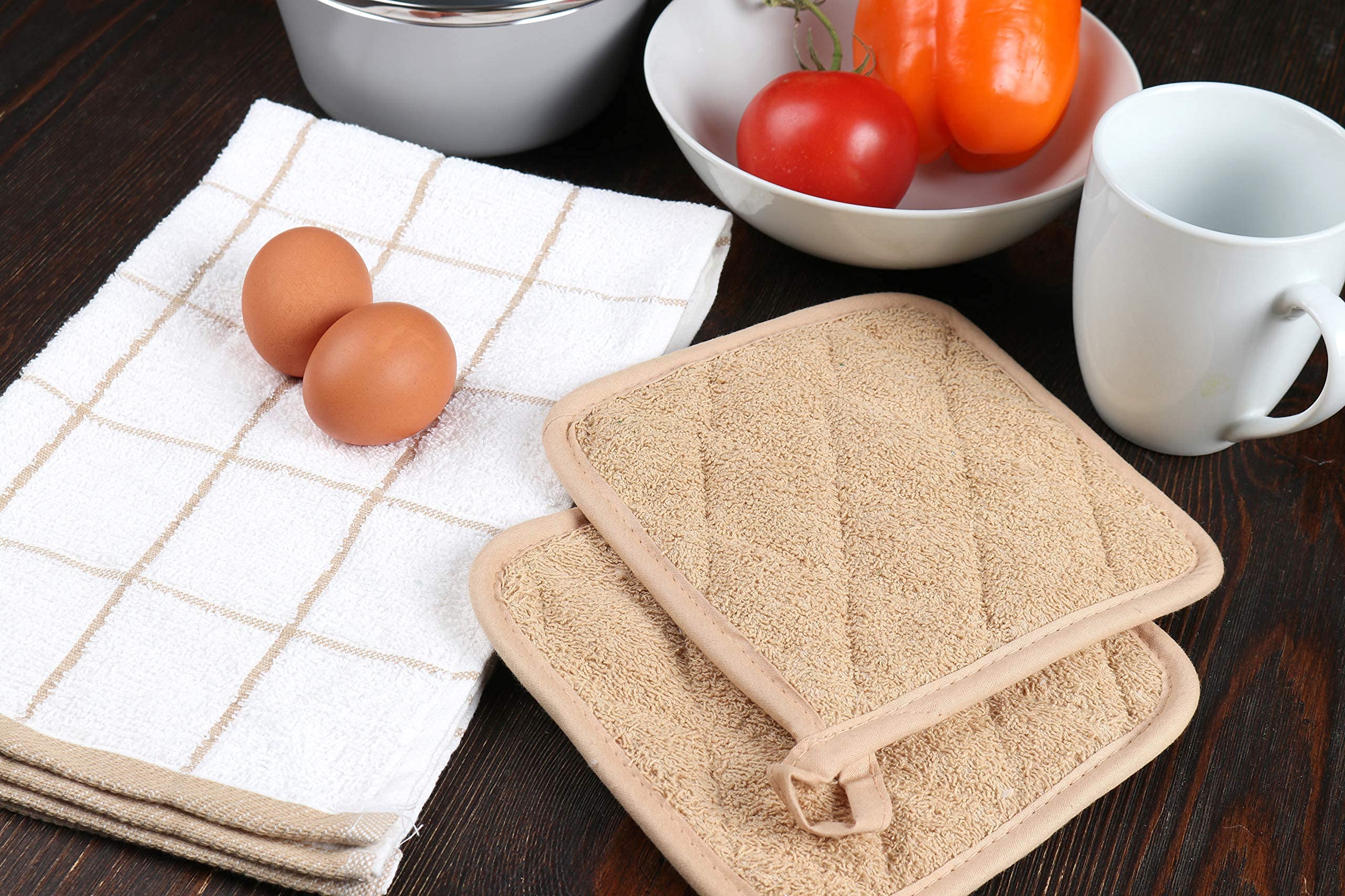 **Arkwright Heat Resistant Pot Holders Set of 12 - 7x7 Inch Square Hot Pads for Kitchen, Oven, Cooking & Baking - Professional Grade Washable Cotton Coasters in Tan - Perfect for Grilling, Serving & Home Decor**