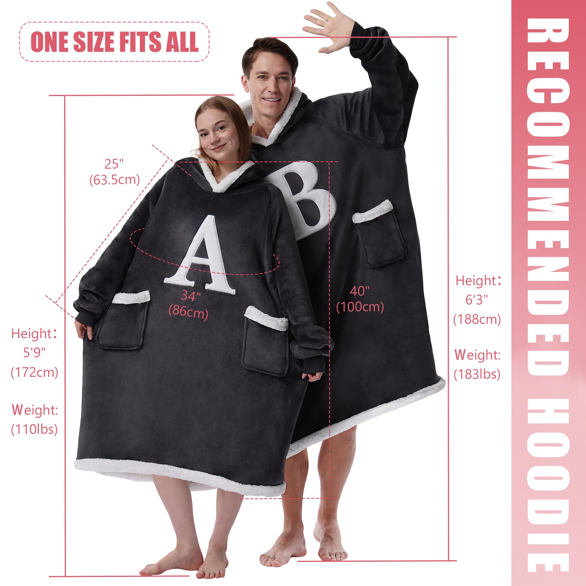 Personalized Monogrammed Wearable Blanket Hoodie - Custom Initial A-Z, Soft Fleece Sweatshirt Blanket for Women, Girlfriend, Mom & Wife - Perfect for Cozy Nights, Movie Marathons & Birthday Gifts
