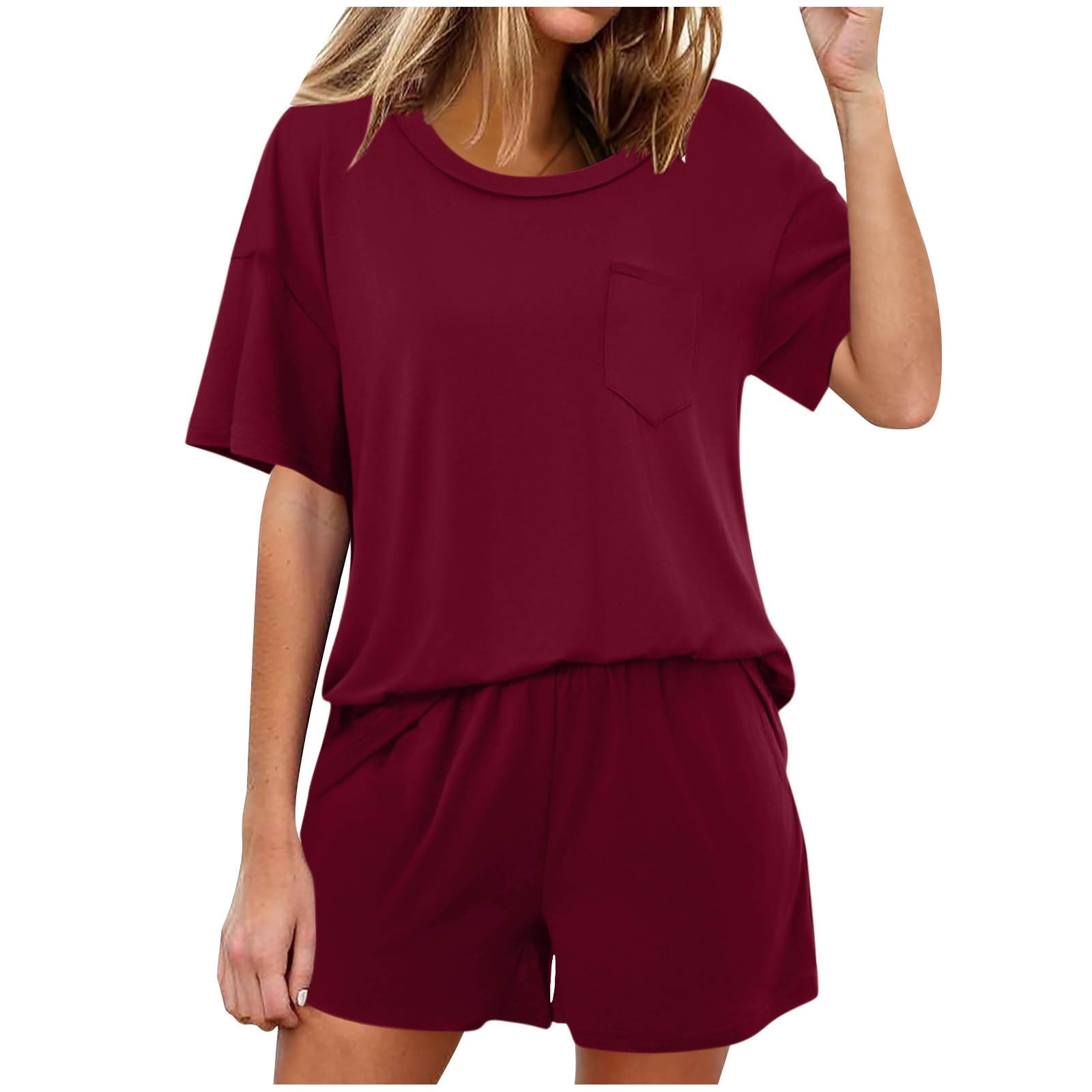 Women's 2-Piece Summer Outfits - Short Sleeve Shirts & Matching Shorts Lounge Set | Casual Loungewear & Pajamas for Home, Travel & Relaxation