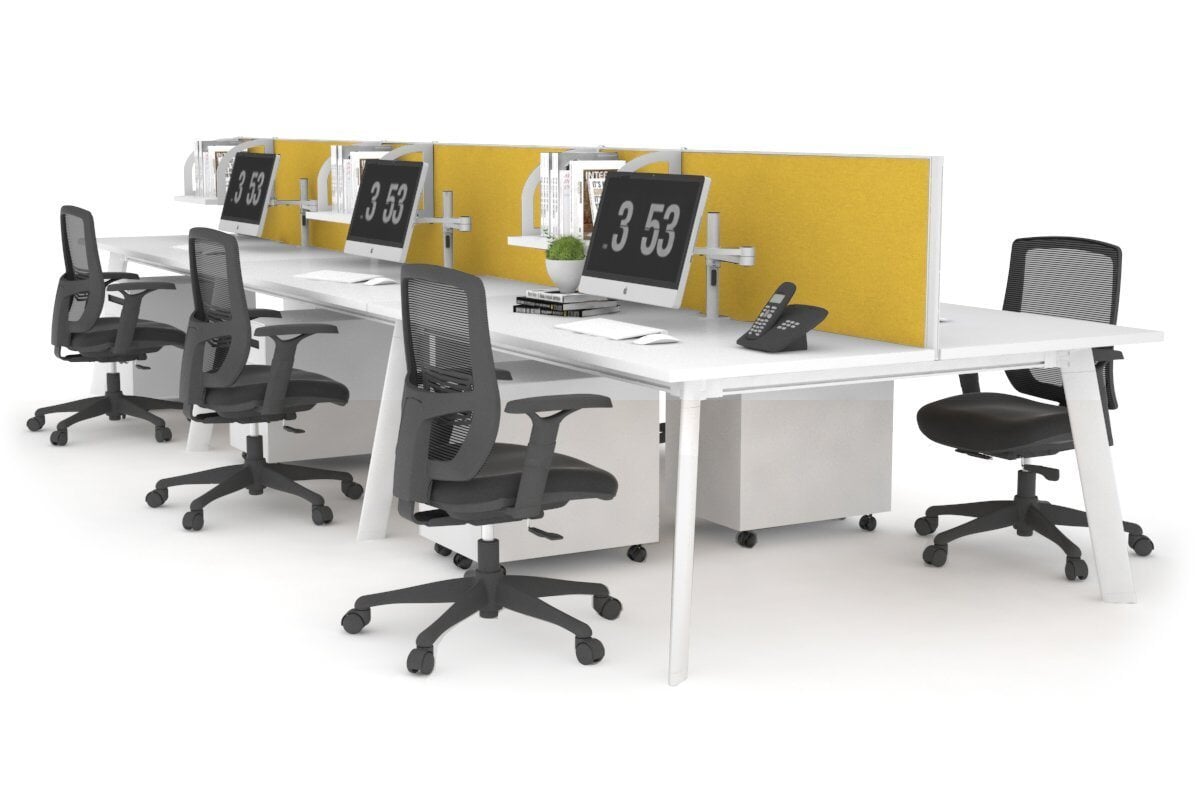 6-Person Workstation with White Frame - 1600L x 700W Dimensions - Ideal for Office, Coworking Spaces & Home Offices