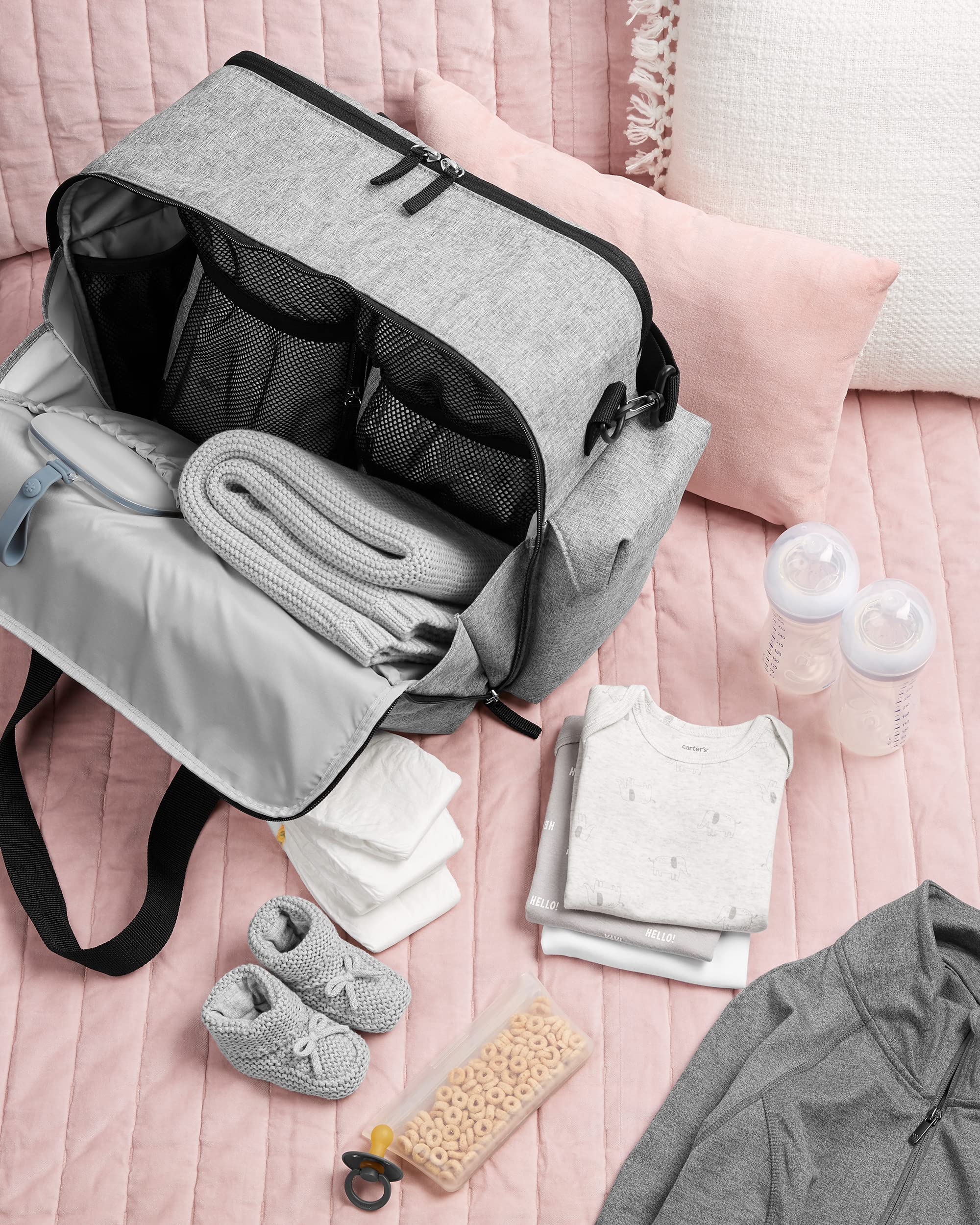 Skip Hop Diaper Bag Backpack - Extra Large Capacity Baby Bag with Changing Pad & Stroller Straps | Grey Melange Weekender for Travel, Outings & Daily Use with Toddlers