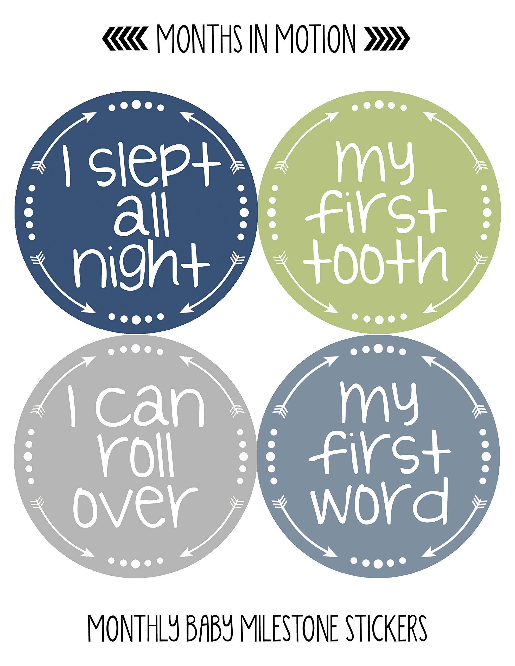 Baby Monthly Milestone Stickers for Newborn Boys - Set of 20 Adhesive Photo Props - Perfect for First Year Photo Shoots, Scrapbooking & Memory Keepsakes