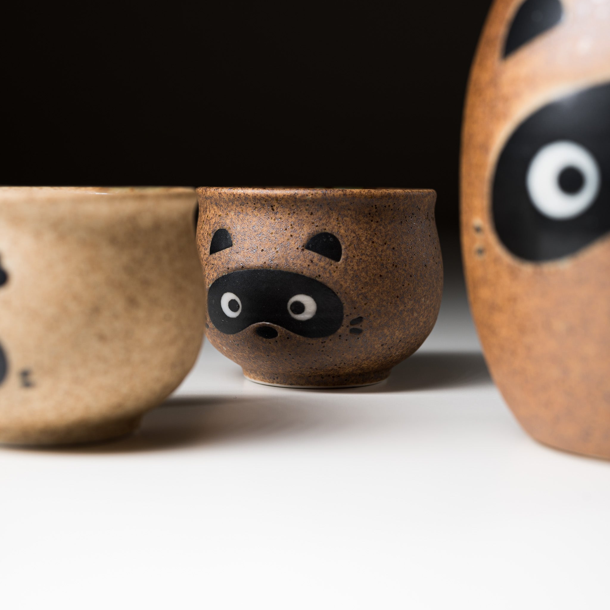 Premium Mino Ware Pottery Sake Set with Adorable Raccoon Design - Authentic Japanese Ceramic Drinking Cups for Sake, Tea or Cocktails | Perfect Gift for Home Bar, Japanese Culture Enthusiasts & Collectors