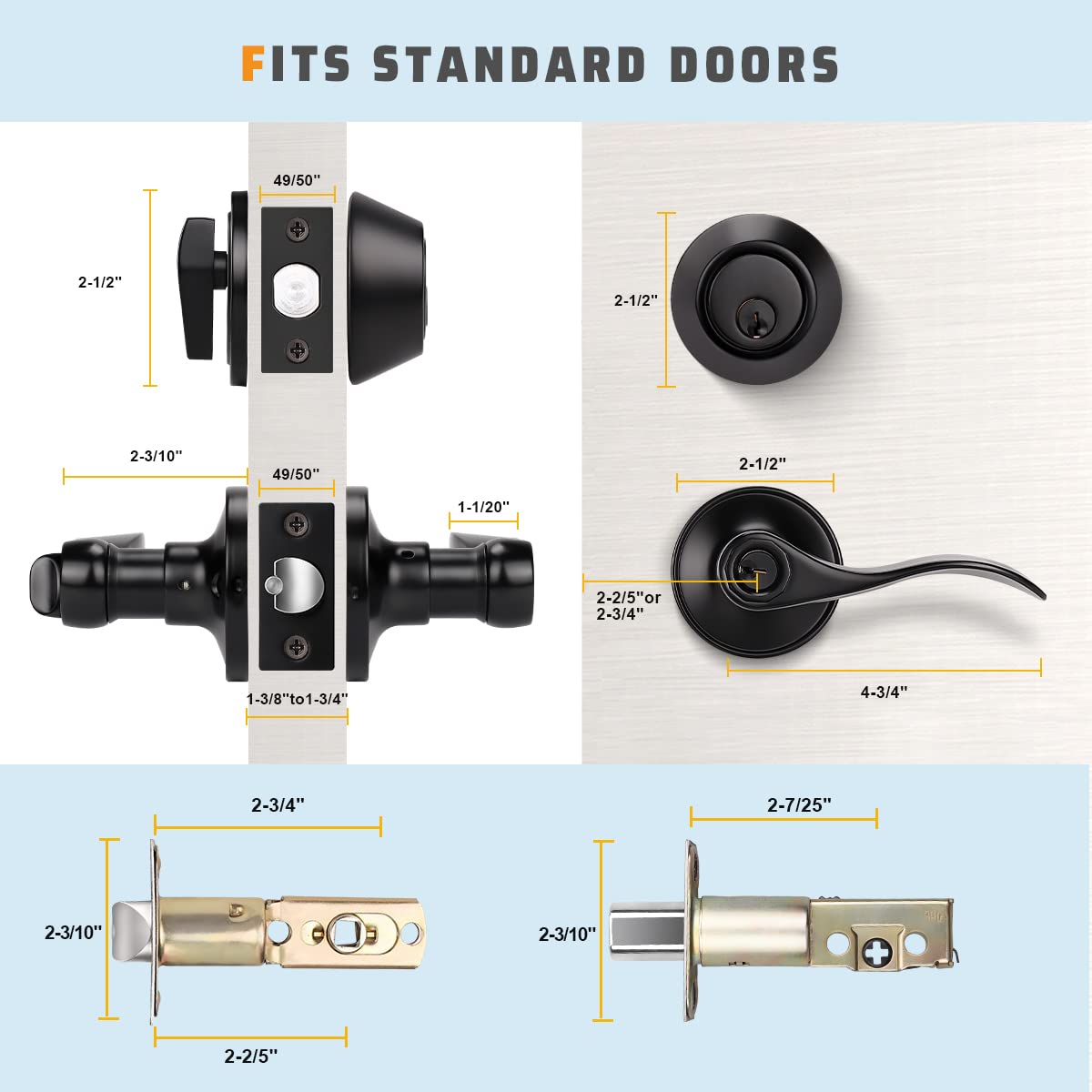 KNOBWELL 5-Pack Keyed Alike Door Lever Lock Set with Deadbolt - Exterior & Interior Use