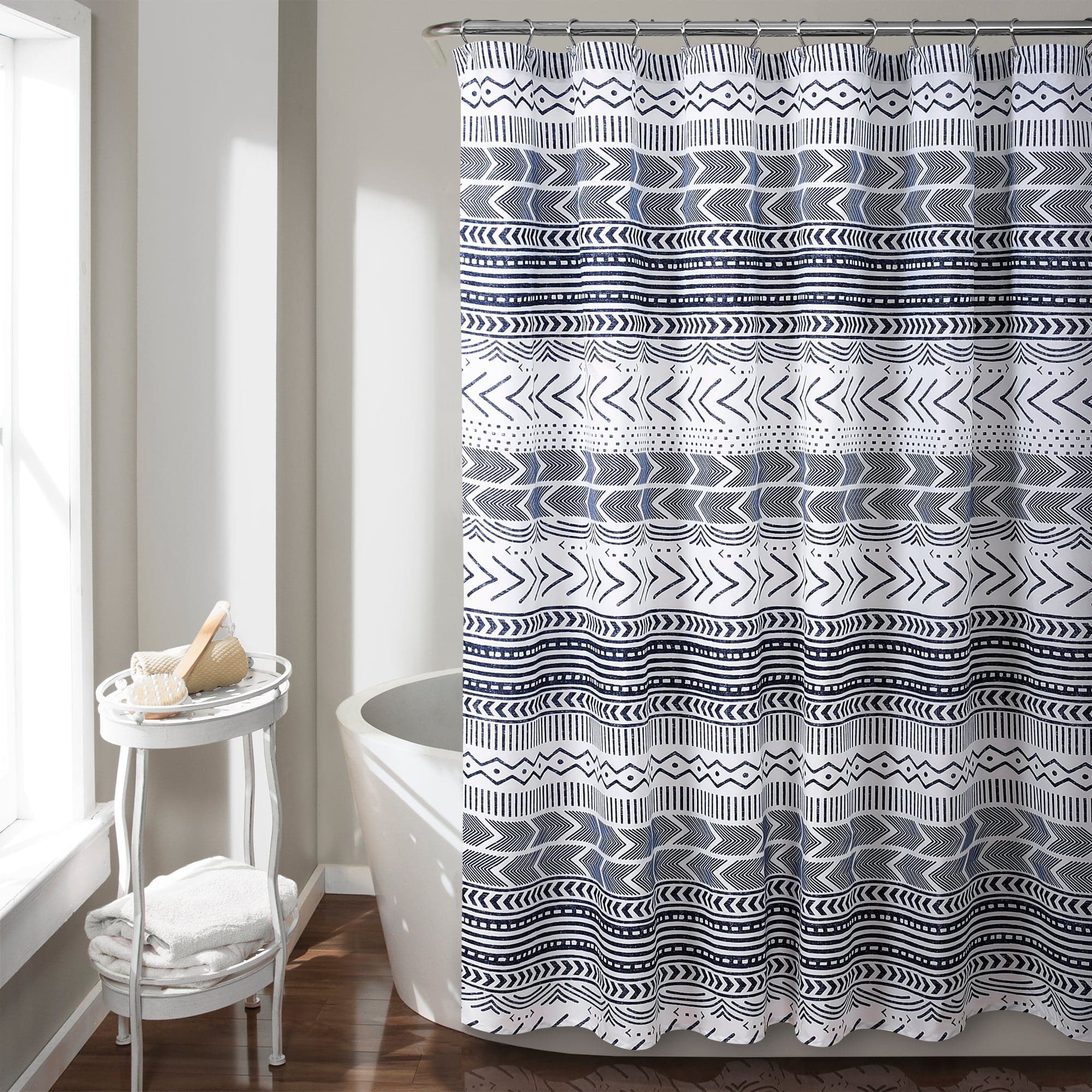 Hygge Geo Shower Curtain - Waterproof Bathroom Decor with Modern Geometric Pattern - Perfect for Cozy Home Spa & Scandinavian Style Bathrooms