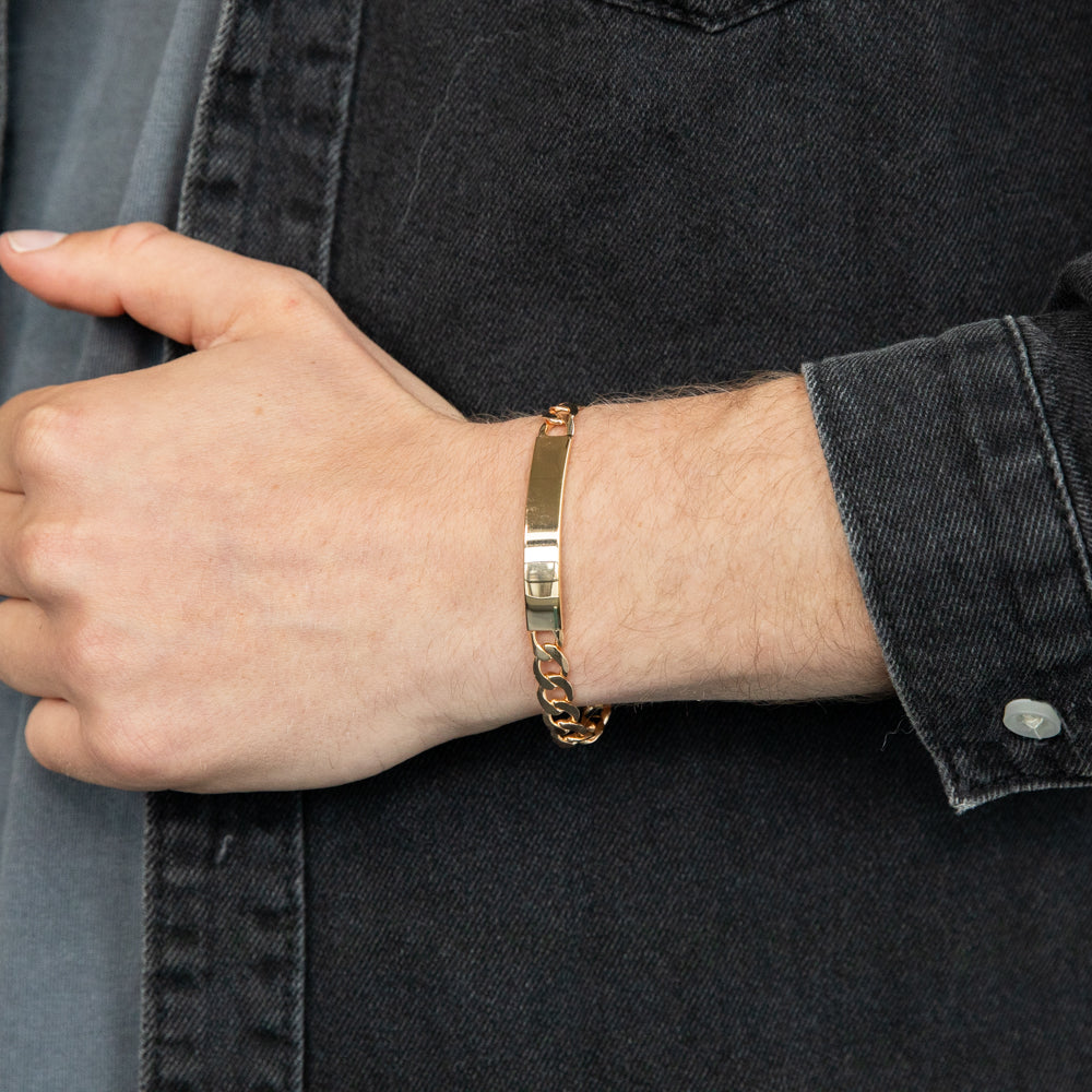 9ct Yellow Gold 190 Gauge Curb ID Bracelet 21cm - Stylish Unisex Jewelry for Everyday Wear & Special Occasions