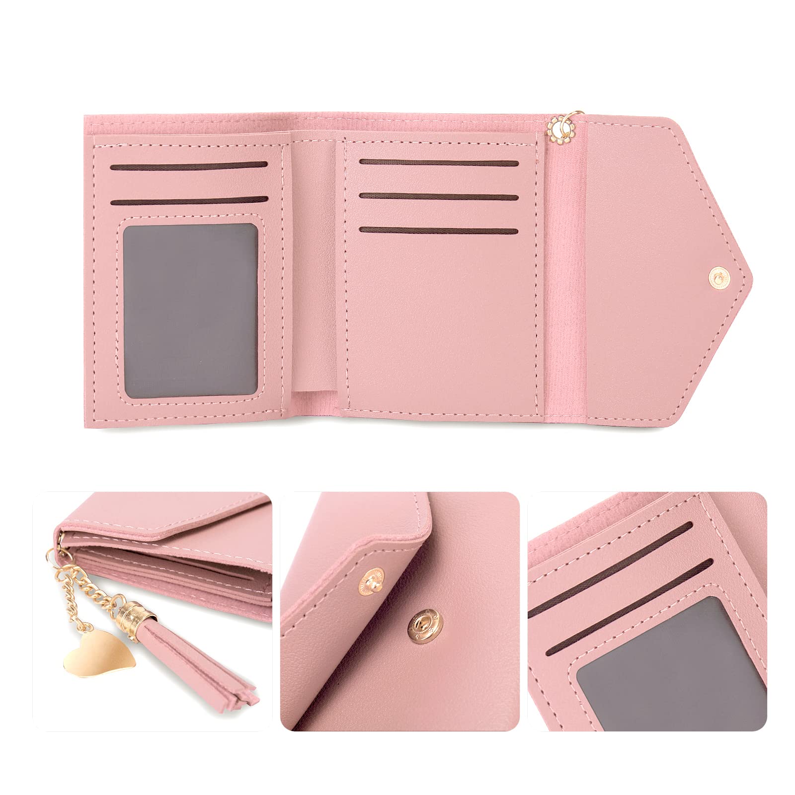 CHAOFANXI Slim Women's Wallet - Small Synthetic Leather Card Holder with Zipper Coin Purse for Ladies (Pink) | Perfect for Everyday Use, Travel & Minimalist Lifestyle
