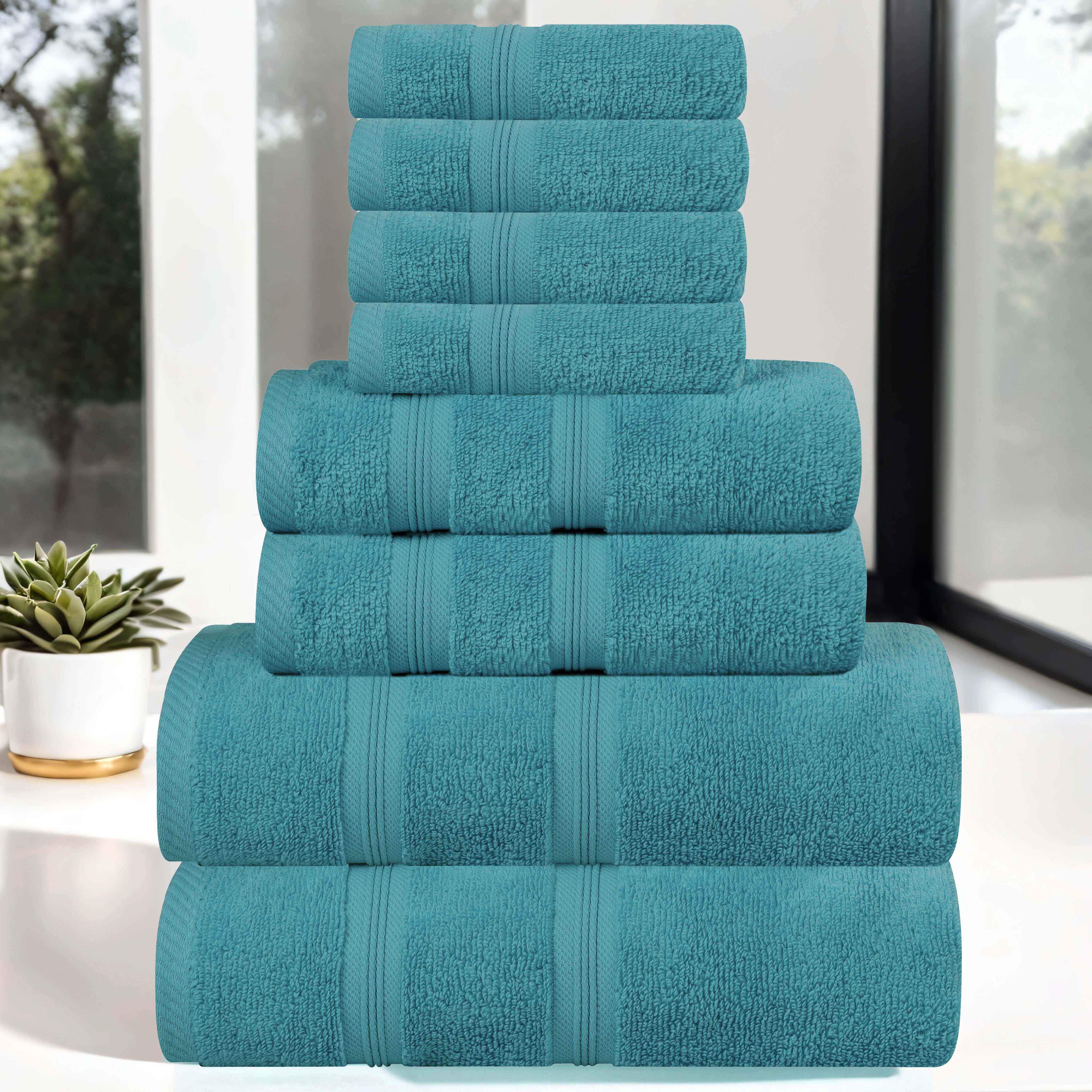 Smart Dry Zero Twist Cotton 8-Piece Towel Set - Ultra Soft & Absorbent Bath Towels for Spa, Gym & Luxury Home Use